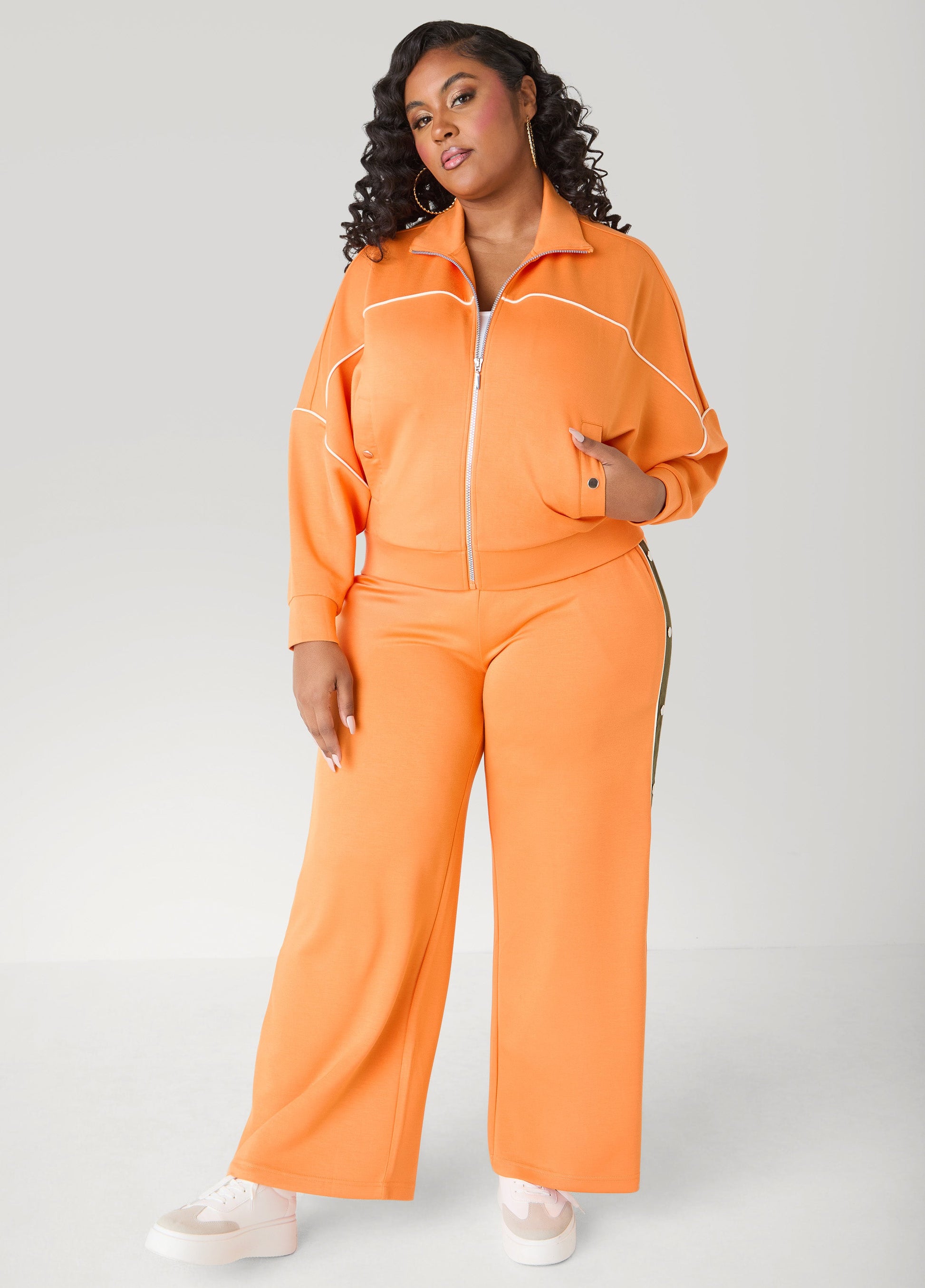 Ashley Stewart Piped Jersey Track Jacket Orange Ochre
