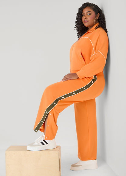 Ashley Stewart Piped Jersey Track Jacket Orange Ochre