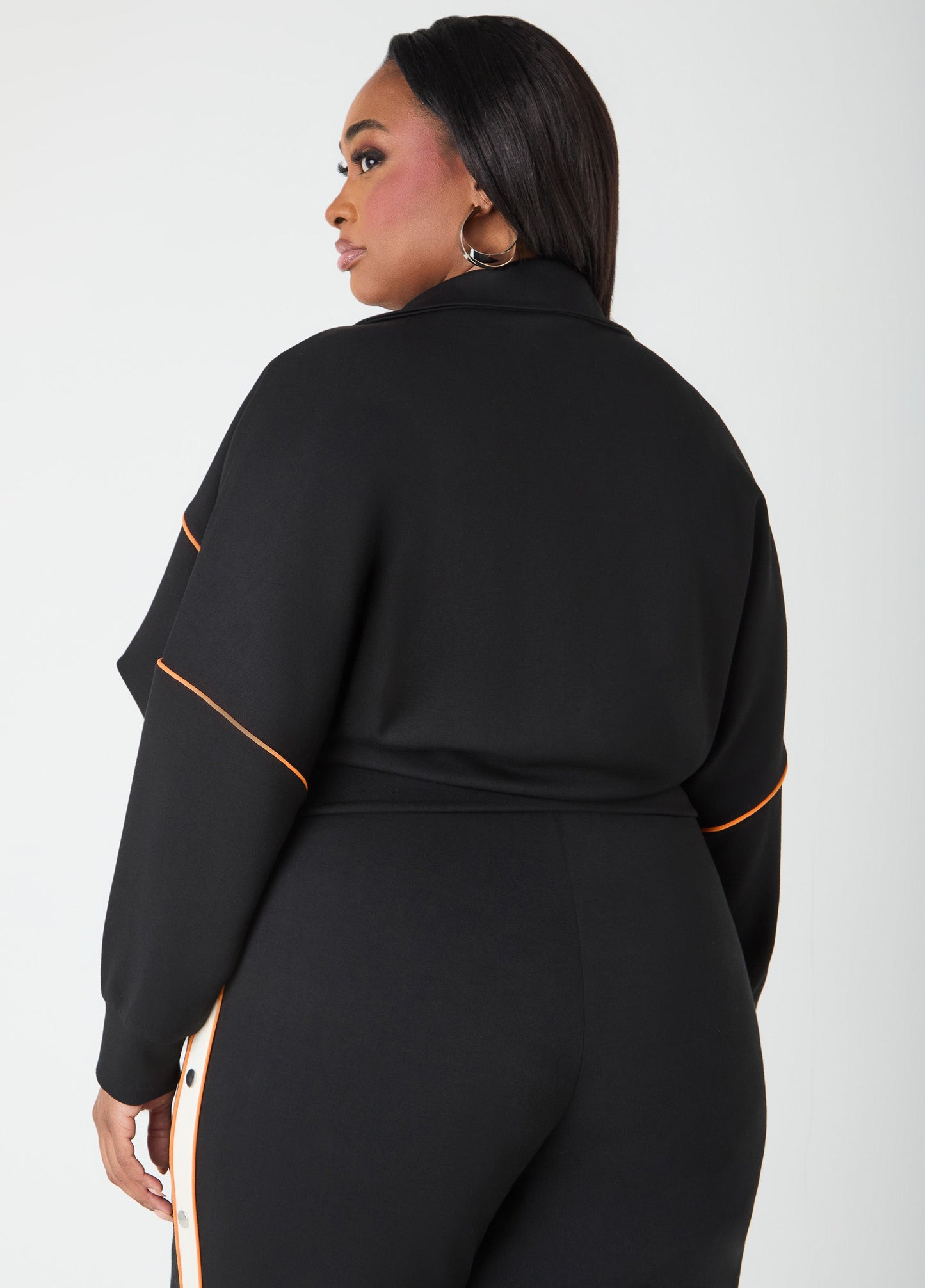 Ashley Stewart Piped Jersey Track Jacket Orange Ochre