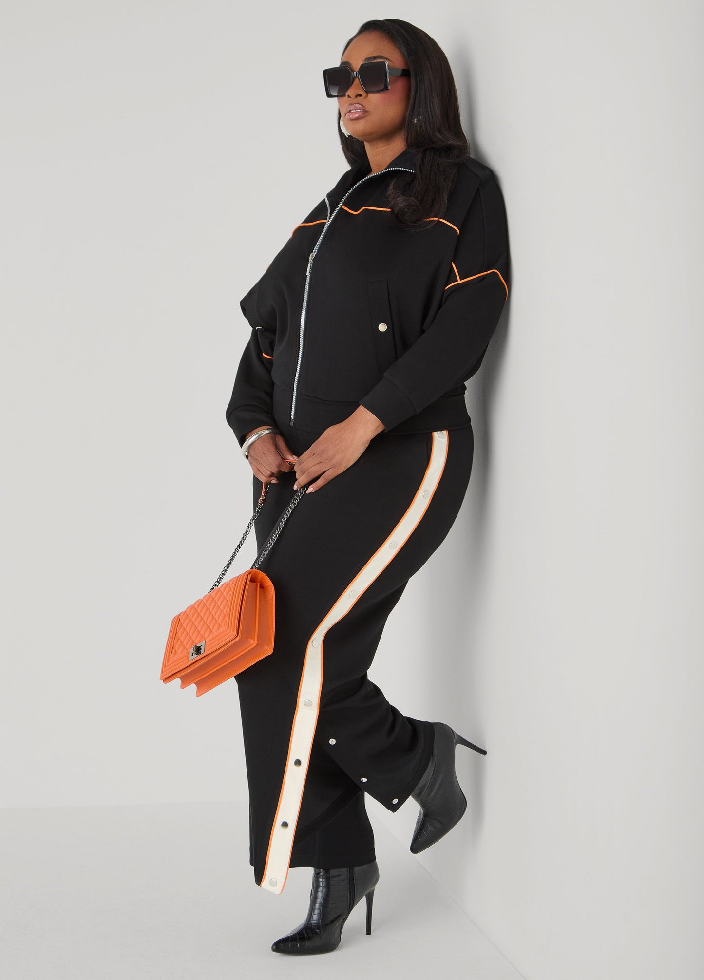 Ashley Stewart Piped Jersey Track Jacket Orange Ochre