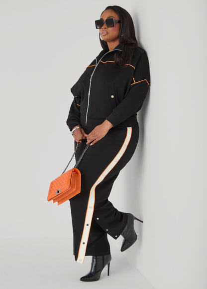 Ashley Stewart Piped Jersey Track Jacket Orange Ochre