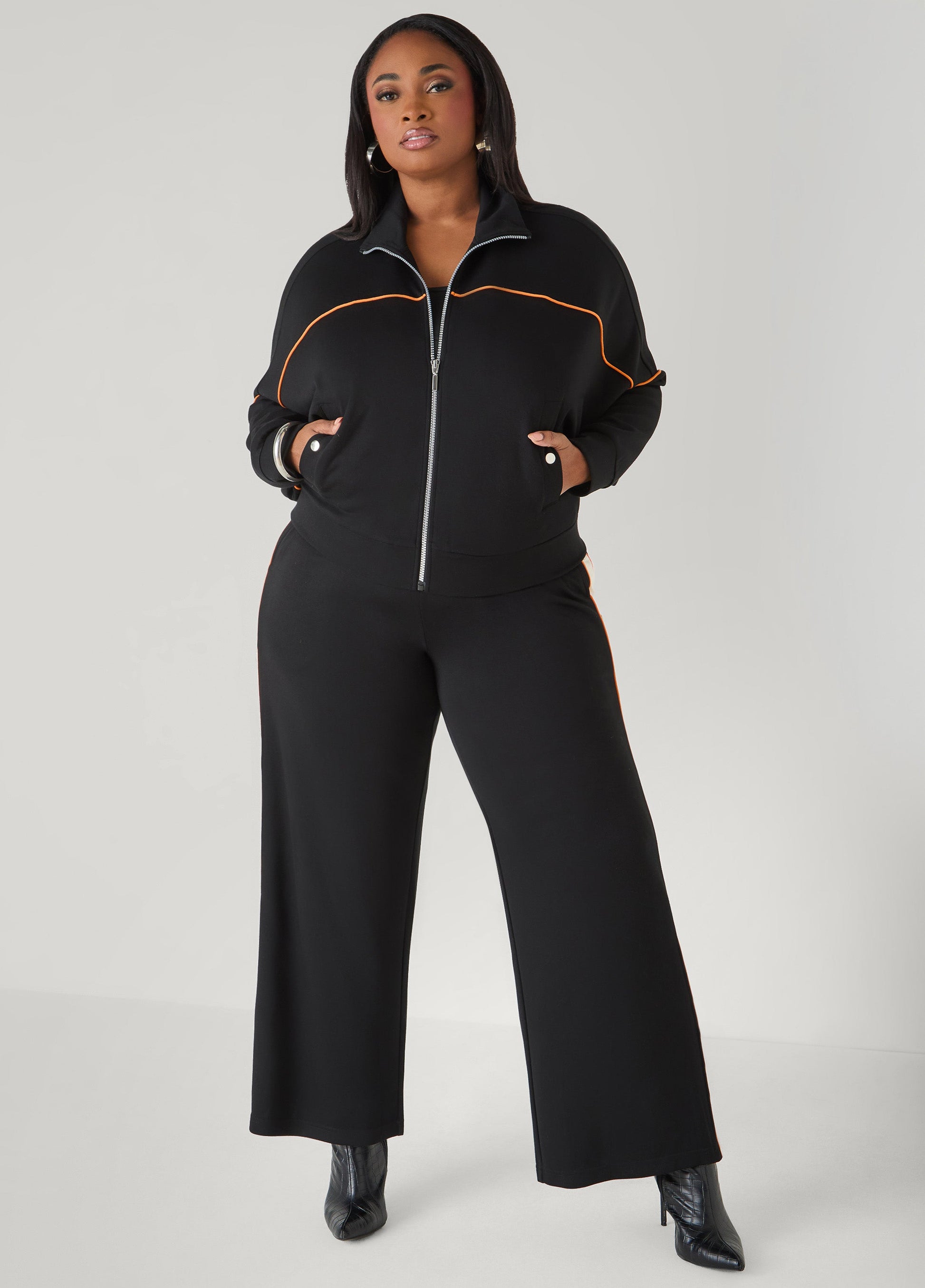 Ashley Stewart Piped Jersey Track Jacket Orange Ochre