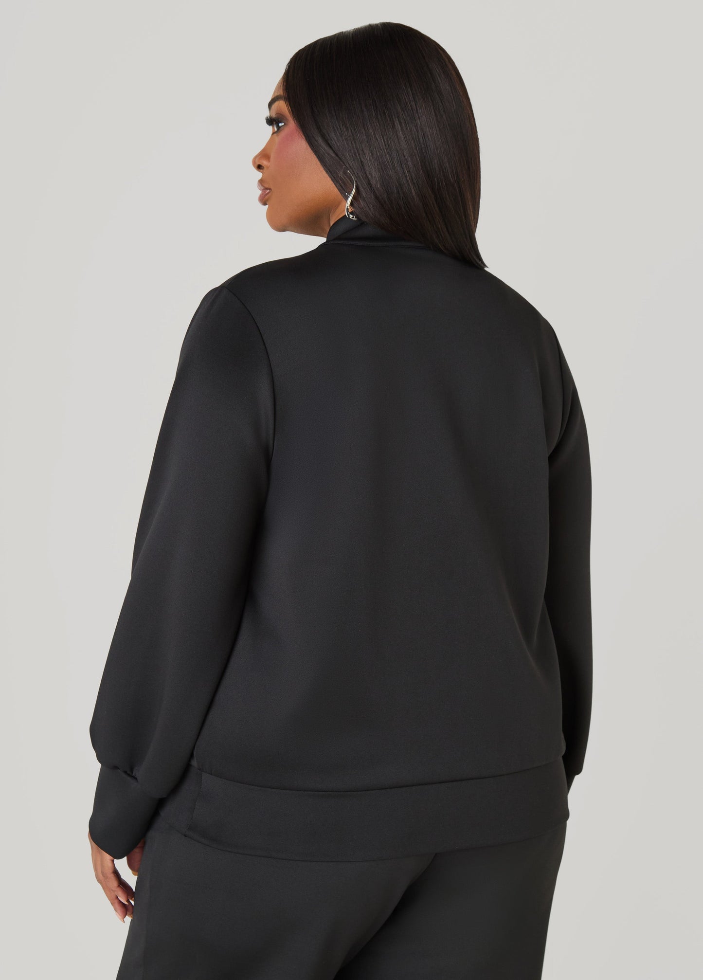 Ashley Stewart Striped Zip Front Track Jacket Black