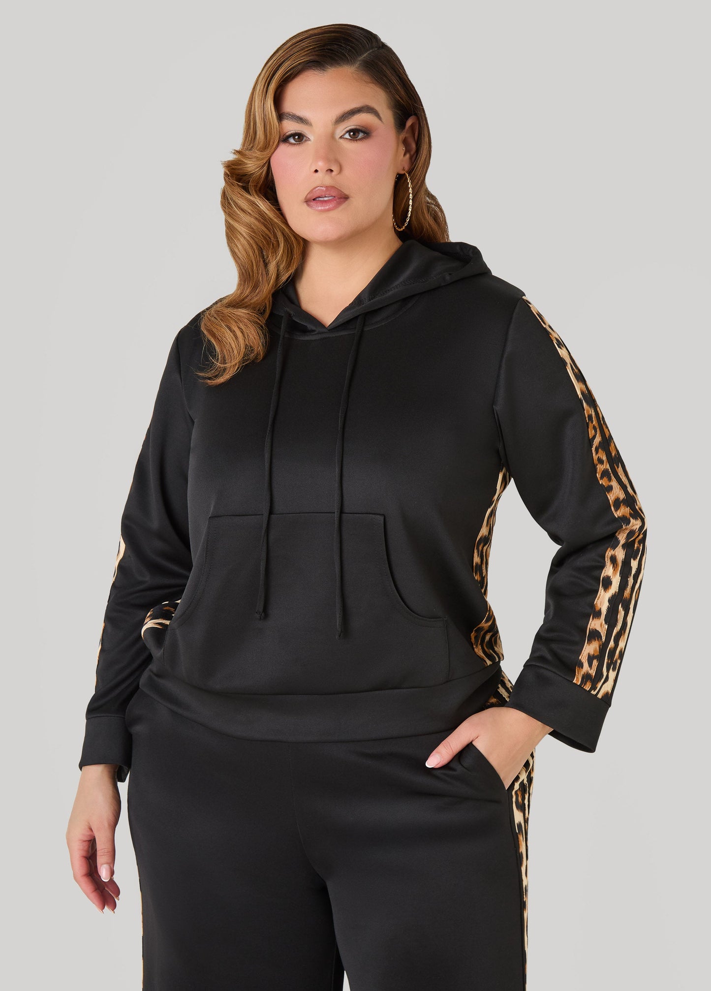 Ashley Stewart Animal Striped Hoodie Black
