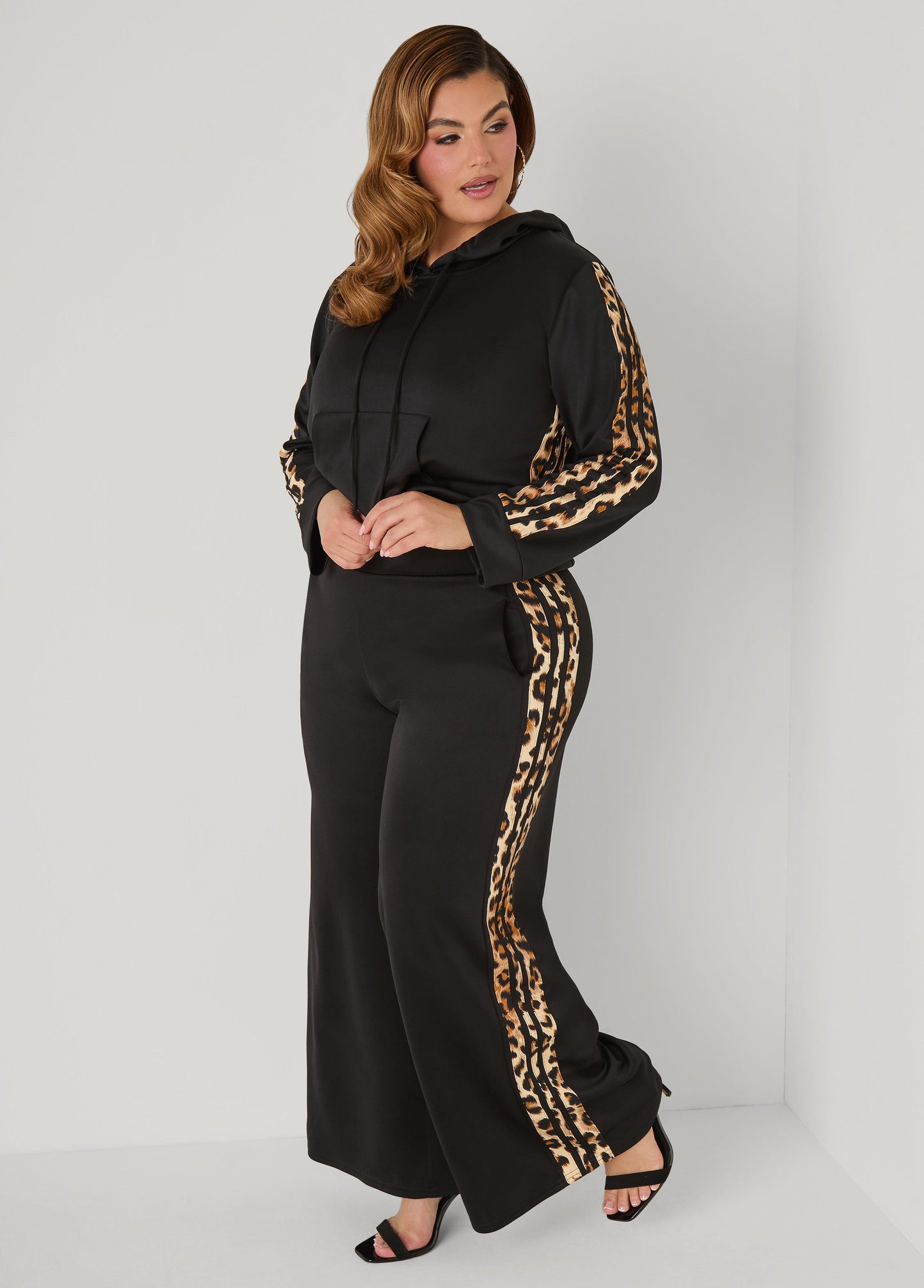 Ashley Stewart Animal Striped Hoodie Black