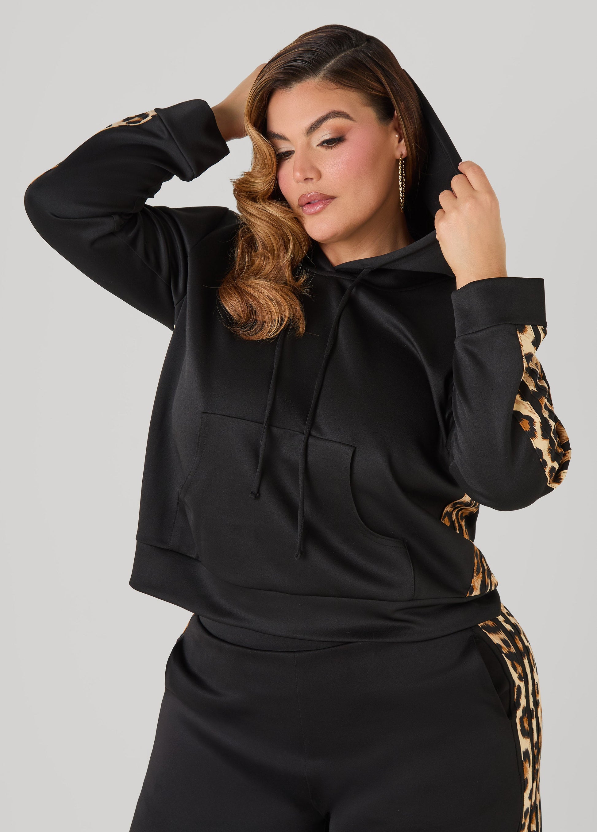 Ashley Stewart Animal Striped Hoodie Black