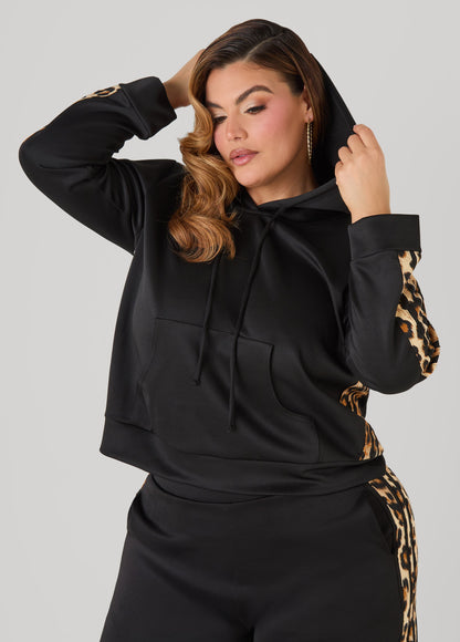 Ashley Stewart Animal Striped Hoodie Black
