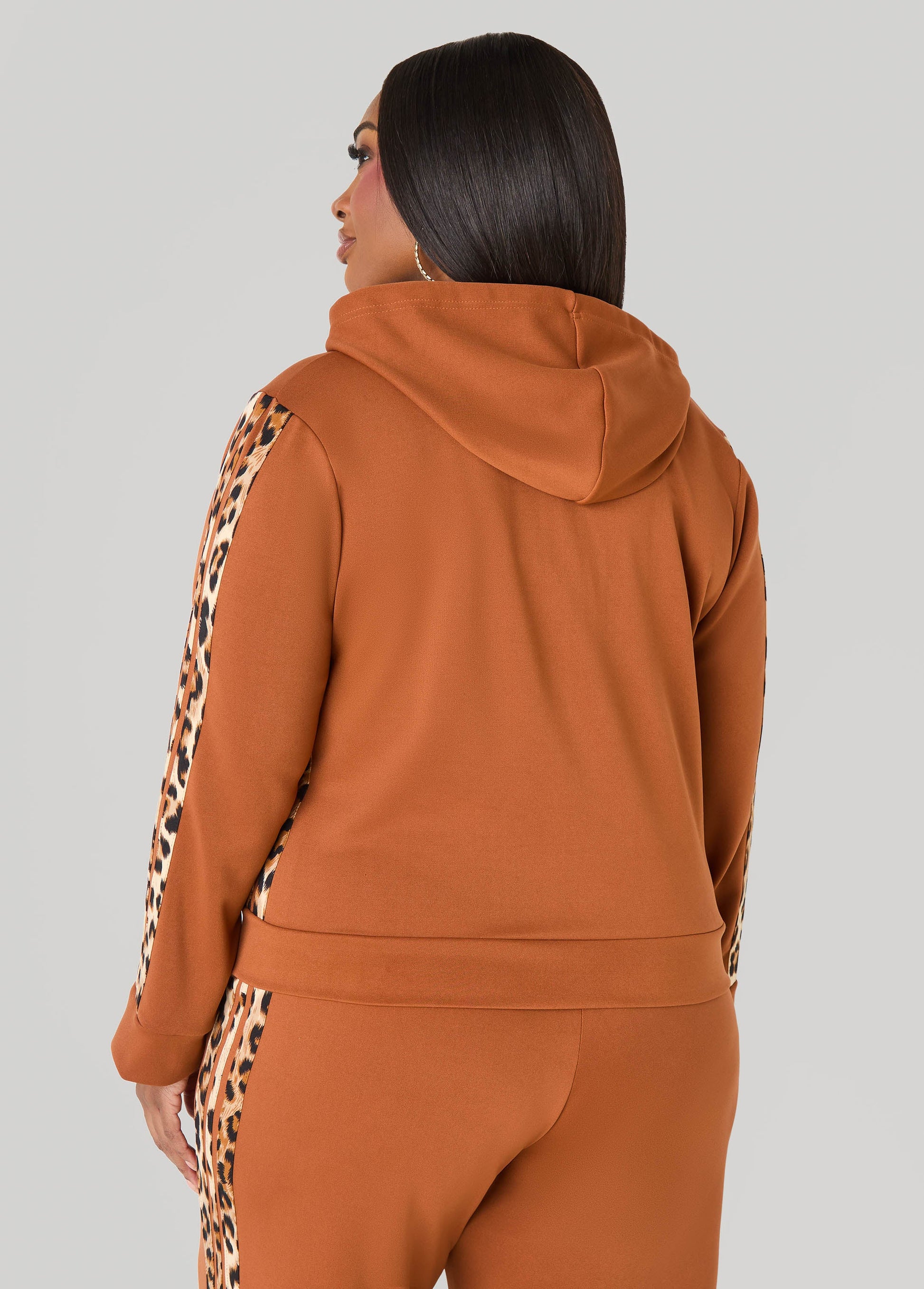 Ashley Stewart Animal Striped Hoodie Black