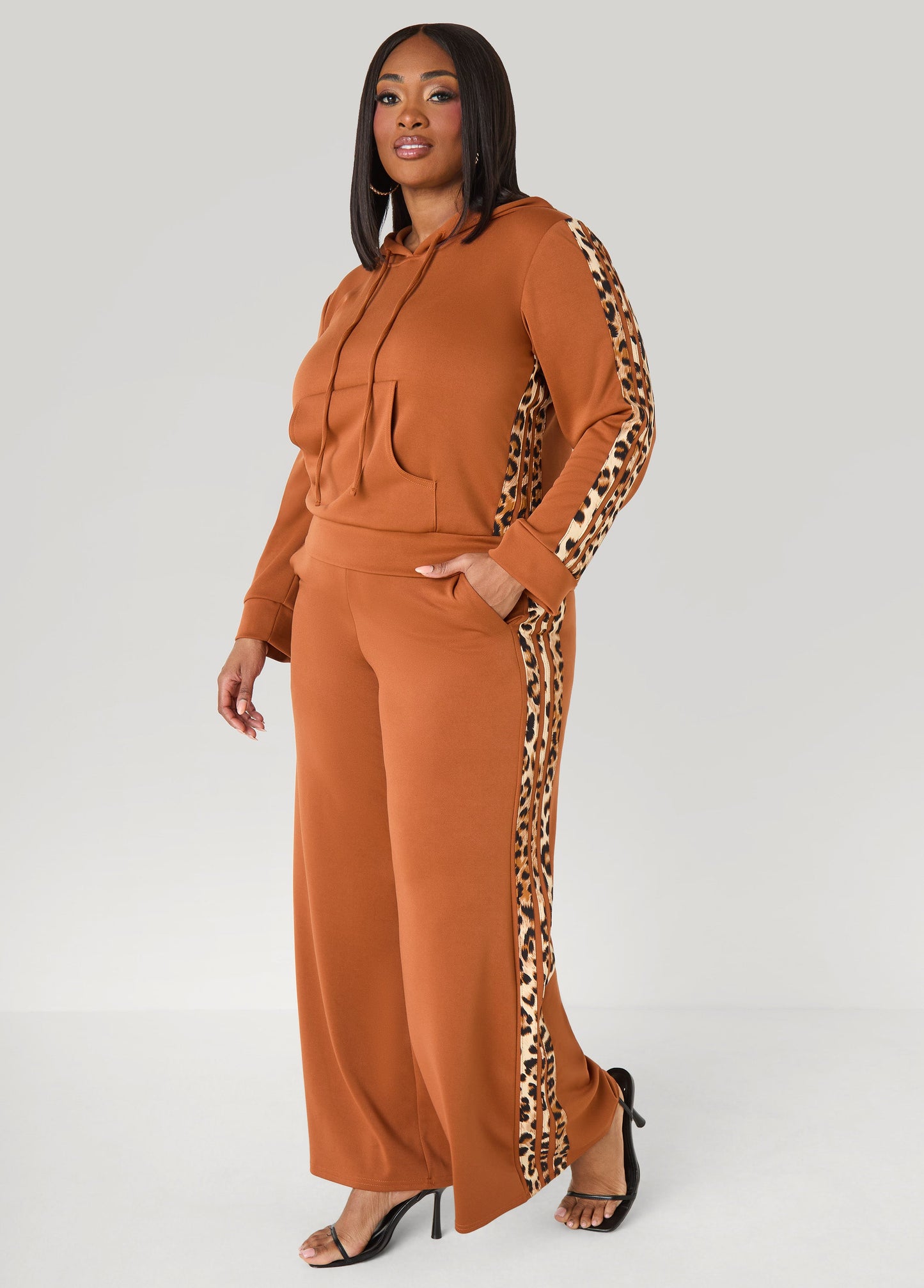 Ashley Stewart Animal Striped Hoodie Black