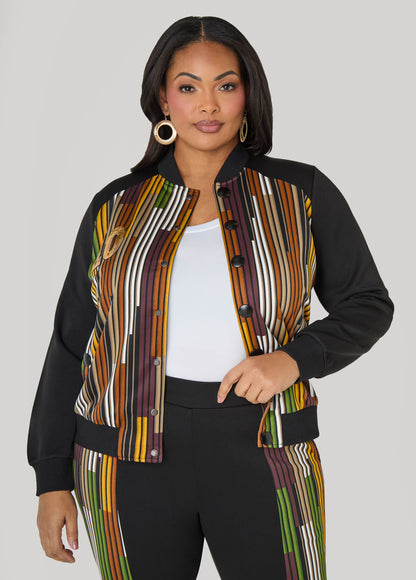 Ashley Stewart 10 Appliqued Striped Track Jacket Multi