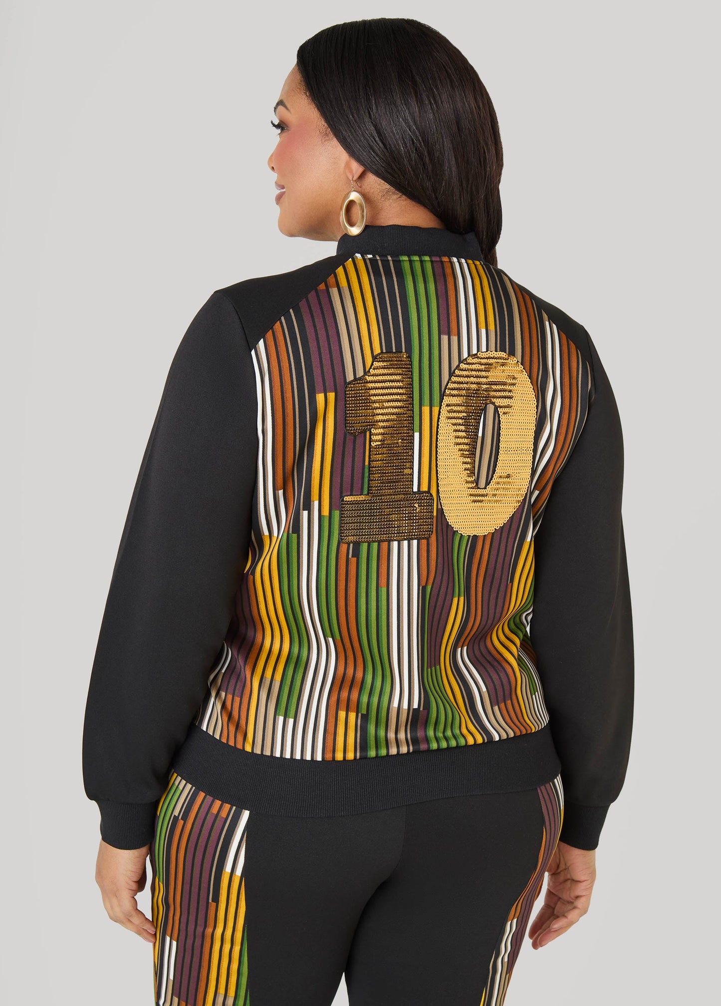 Ashley Stewart 10 Appliqued Striped Track Jacket Multi