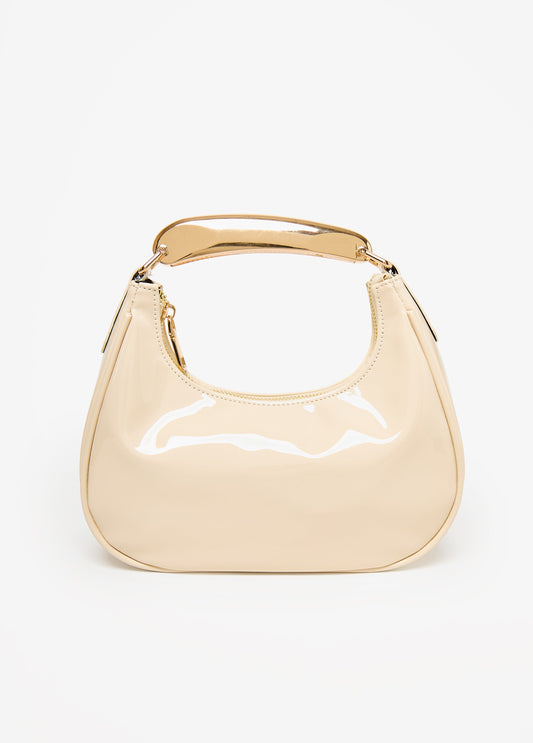 Ashley Stewart Faux Patent Leather Hobo Bag Ivory
