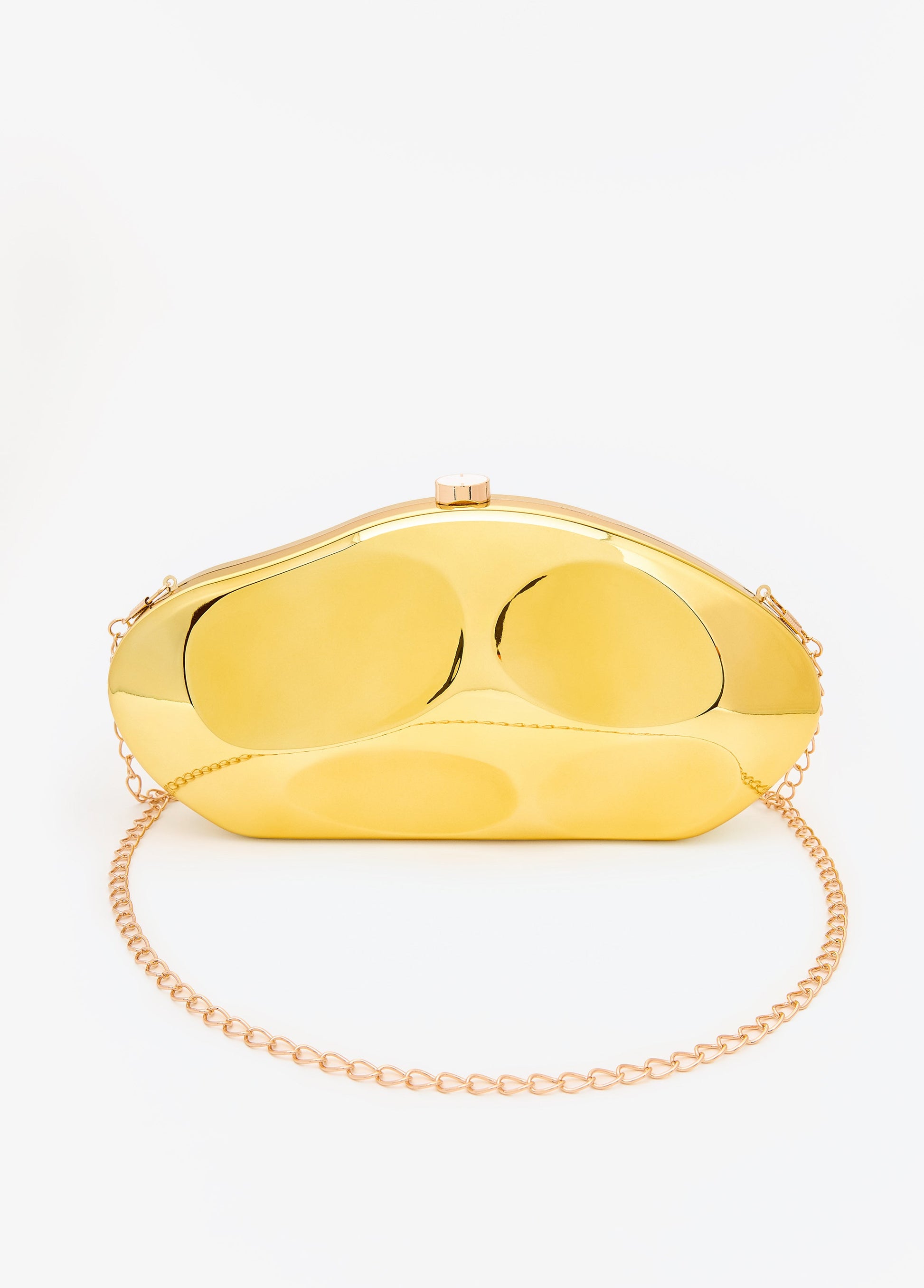 Ashley Stewart Metallic Hammered Bean Clutch Gold