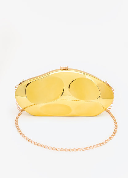 Ashley Stewart Metallic Hammered Bean Clutch Gold