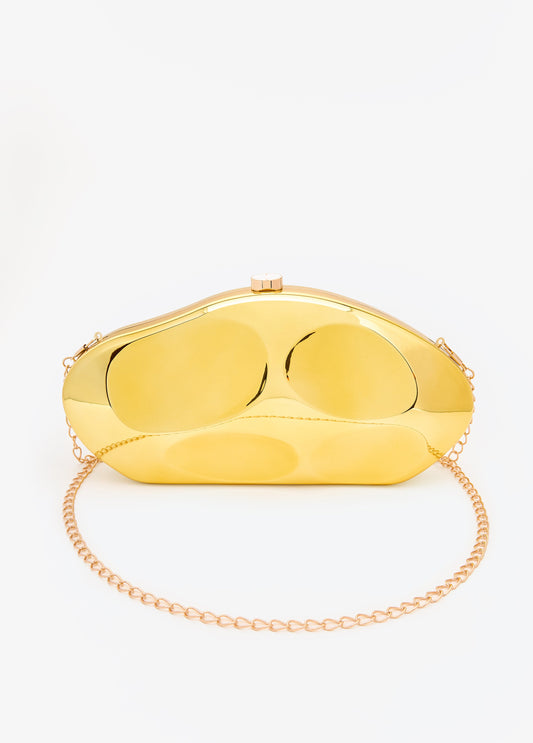 Ashley Stewart Metallic Hammered Bean Clutch Gold