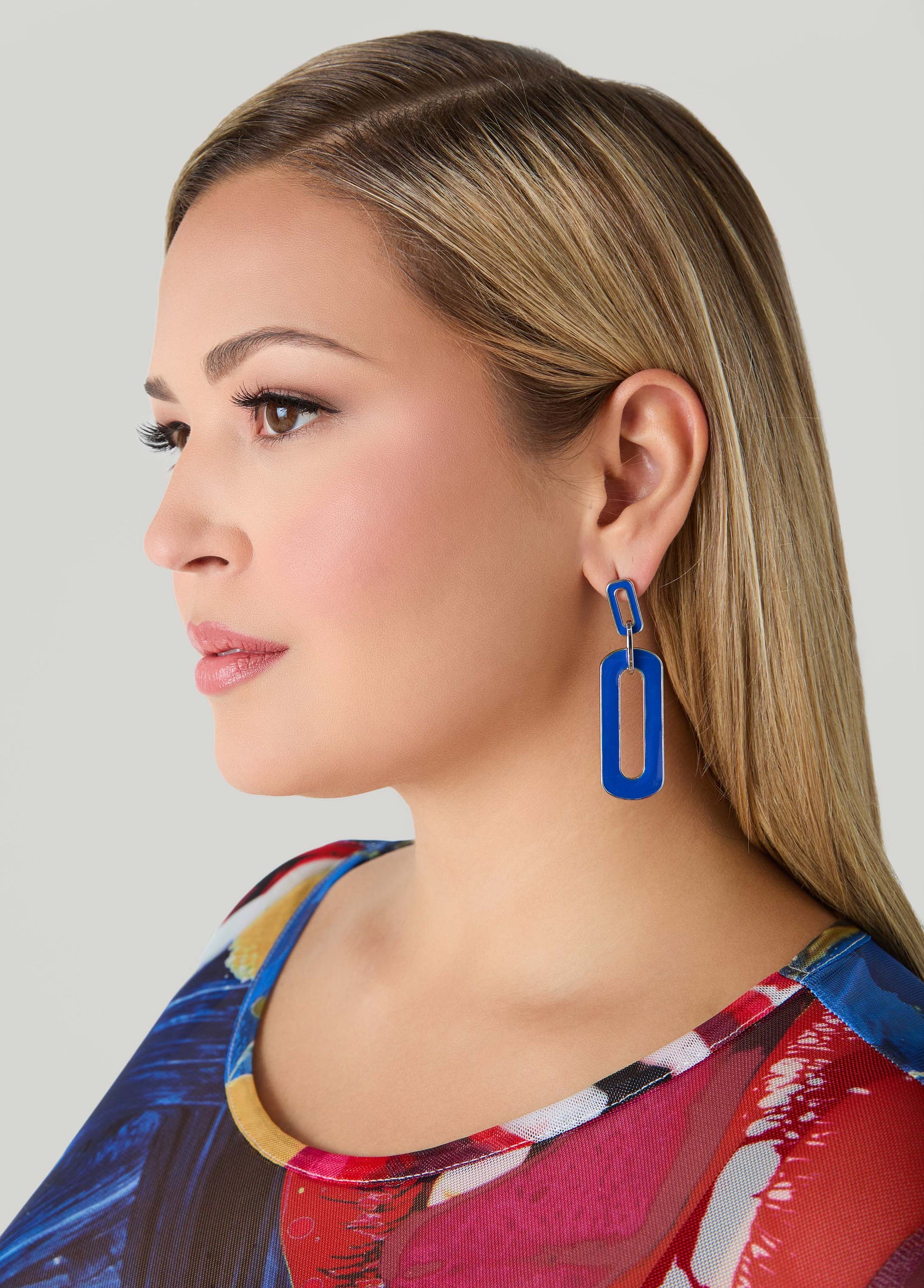 Ashley Stewart Enamel Link Earrings Nautical Blue