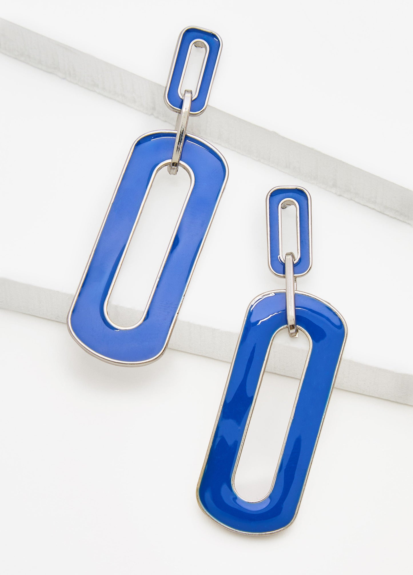 Ashley Stewart Enamel Link Earrings Nautical Blue