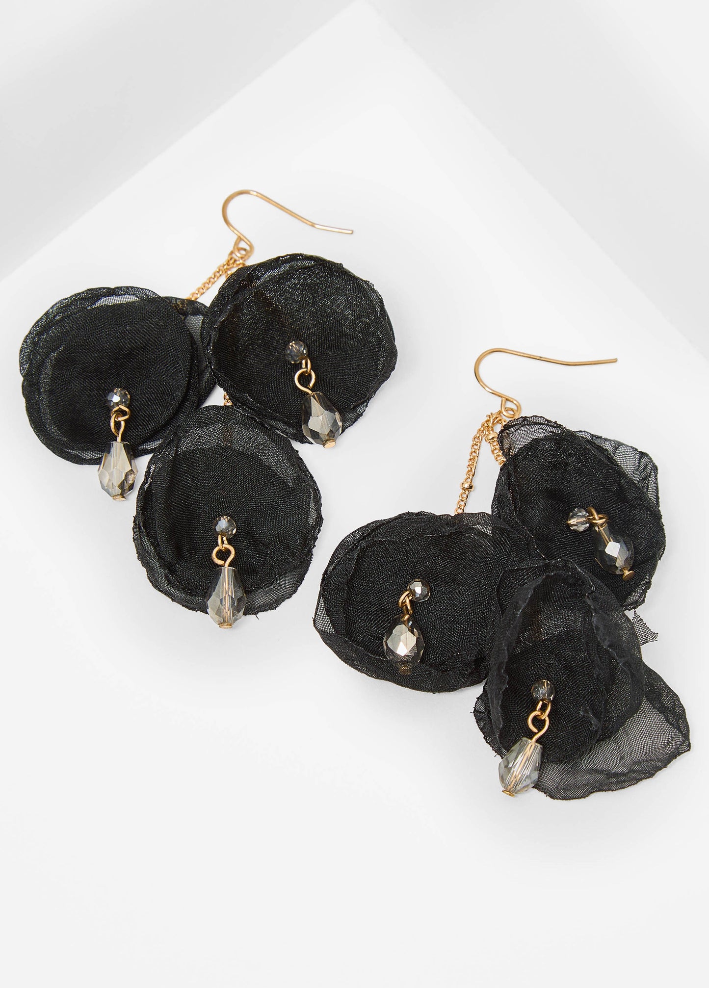 Ashley Stewart Bead Embellished Flower Earrings Black