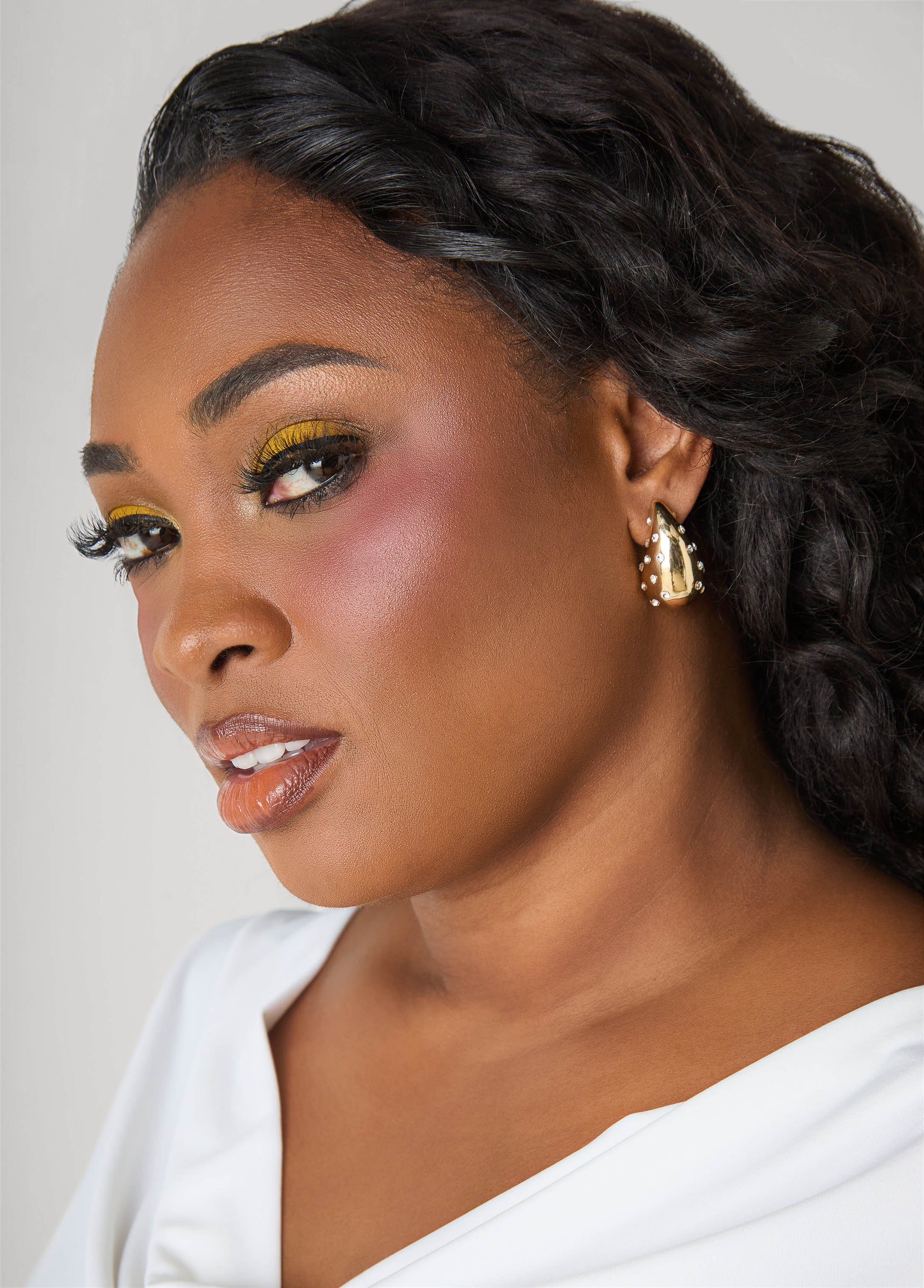 Ashley Stewart Crystal Gold Teardrop Earrings Gold