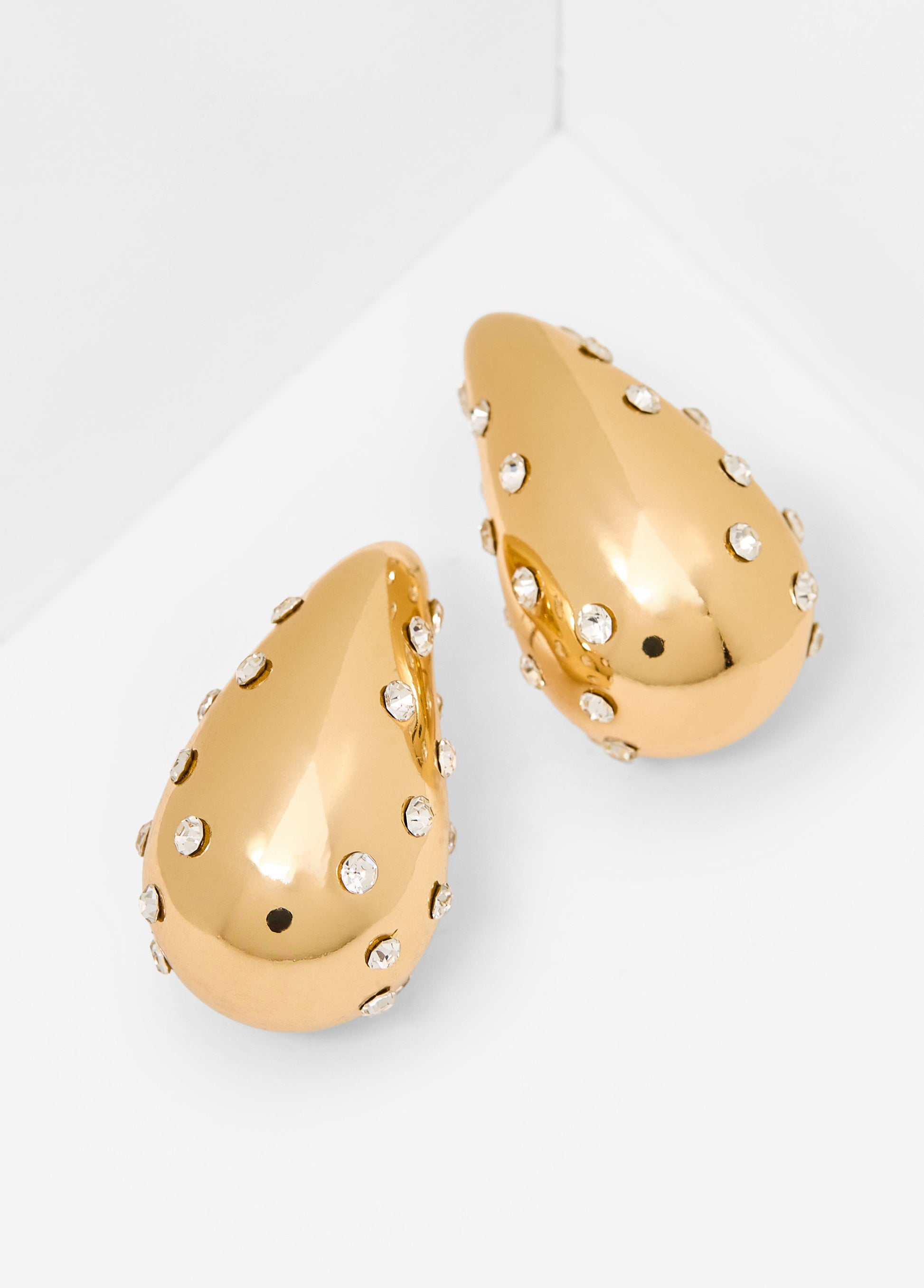Ashley Stewart Crystal Gold Teardrop Earrings Gold