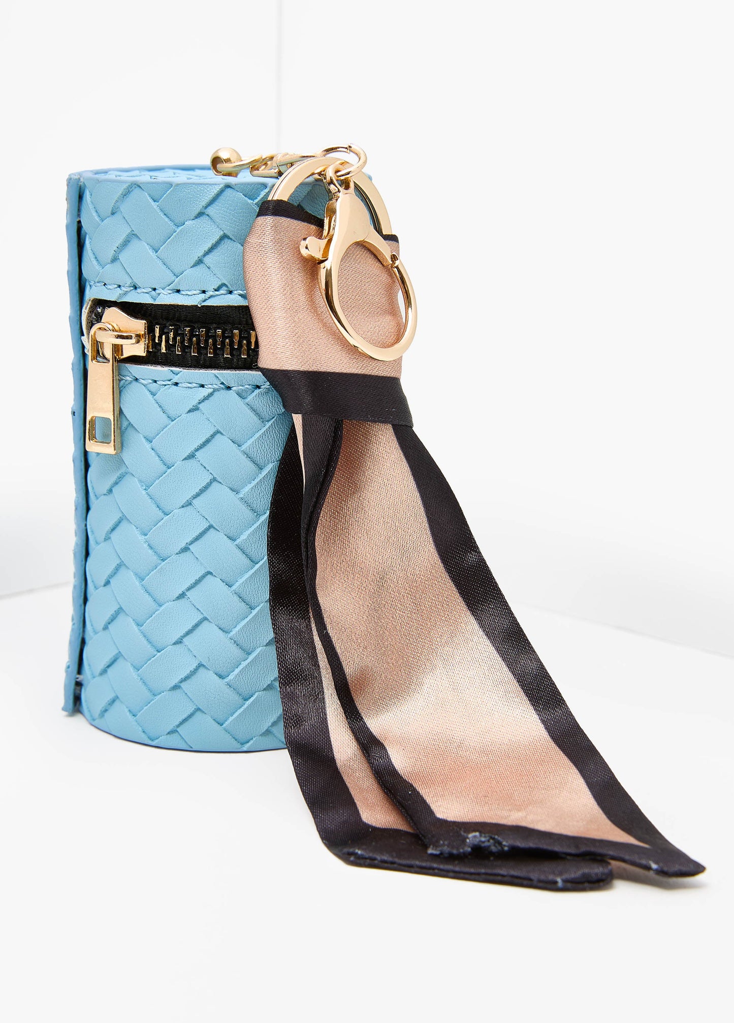 Ashley Stewart Basketweave Faux Leather Bag Charm POWDER BLUE