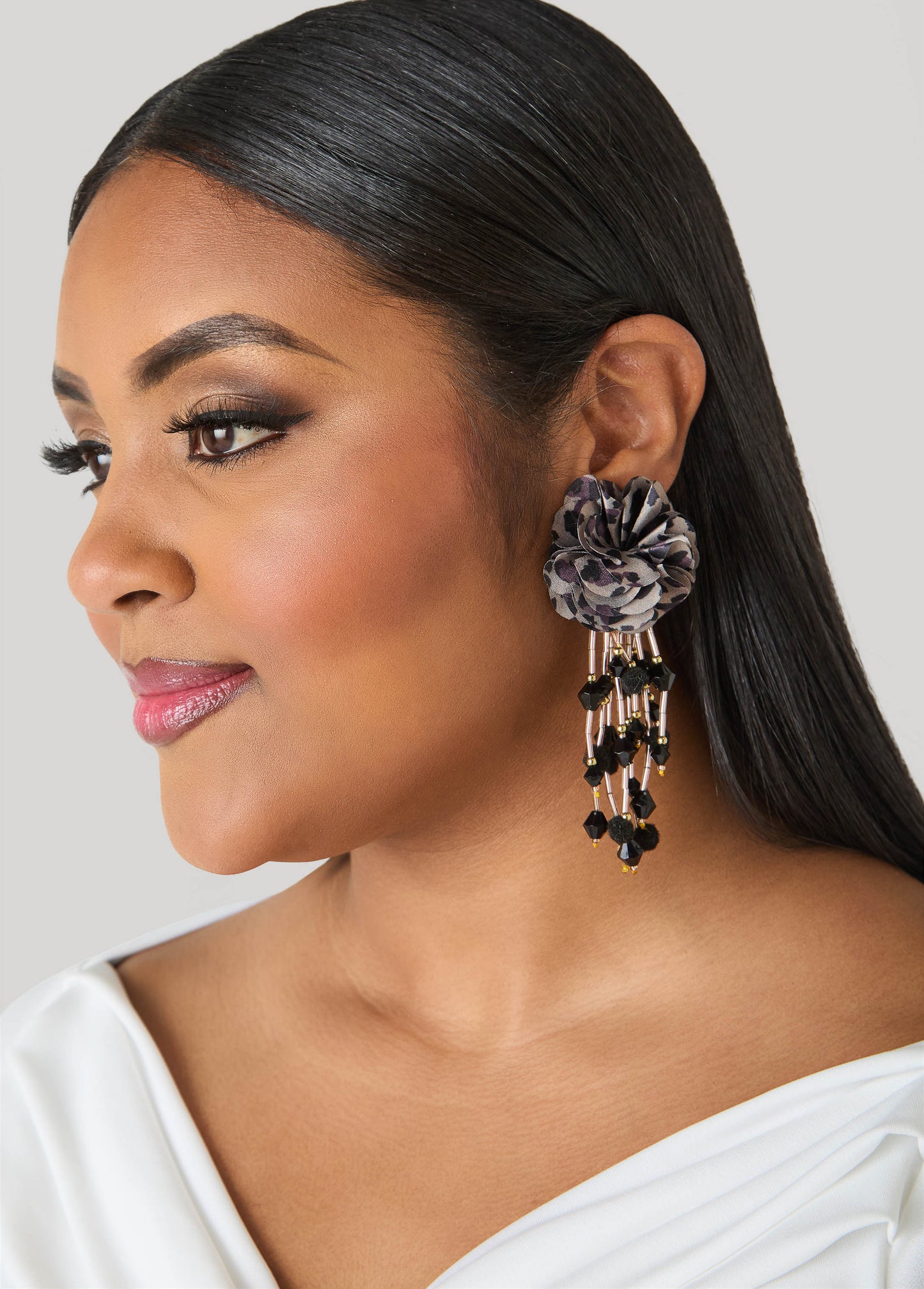 Ashley Stewart Animal Print Flower Earrings Brown Animal