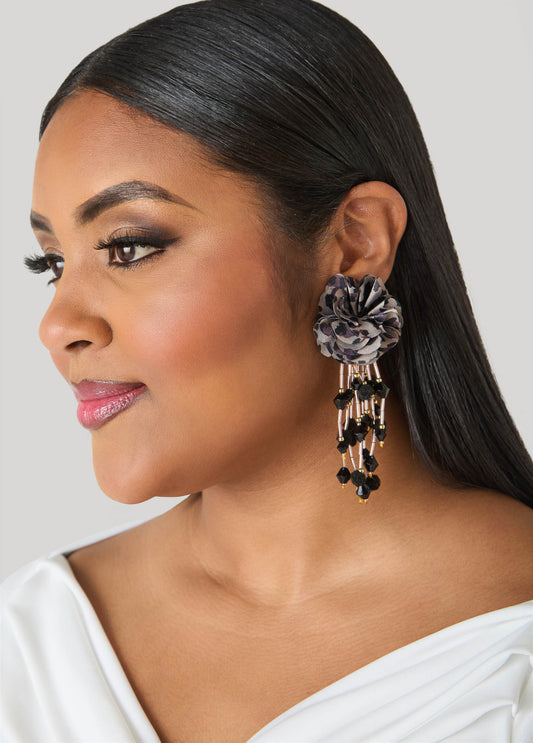 Ashley Stewart Animal Print Flower Earrings Brown Animal