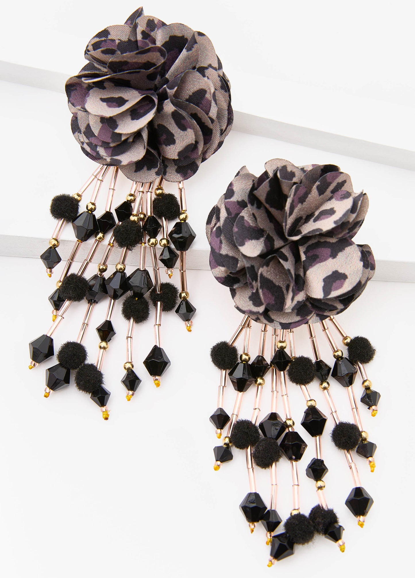 Ashley Stewart Animal Print Flower Earrings Brown Animal