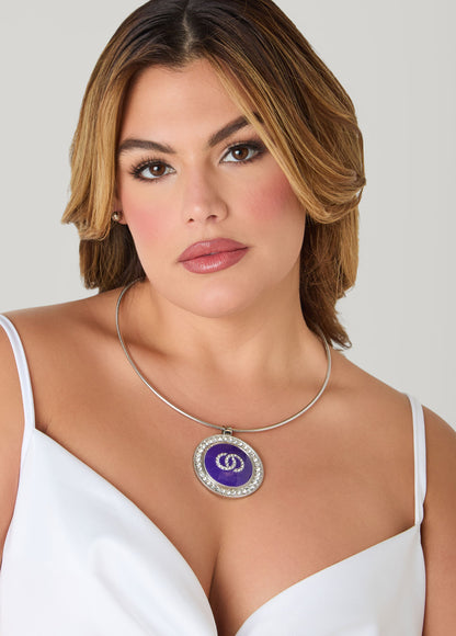 Ashley Stewart Crystal Rings Pendant Necklace Pansy