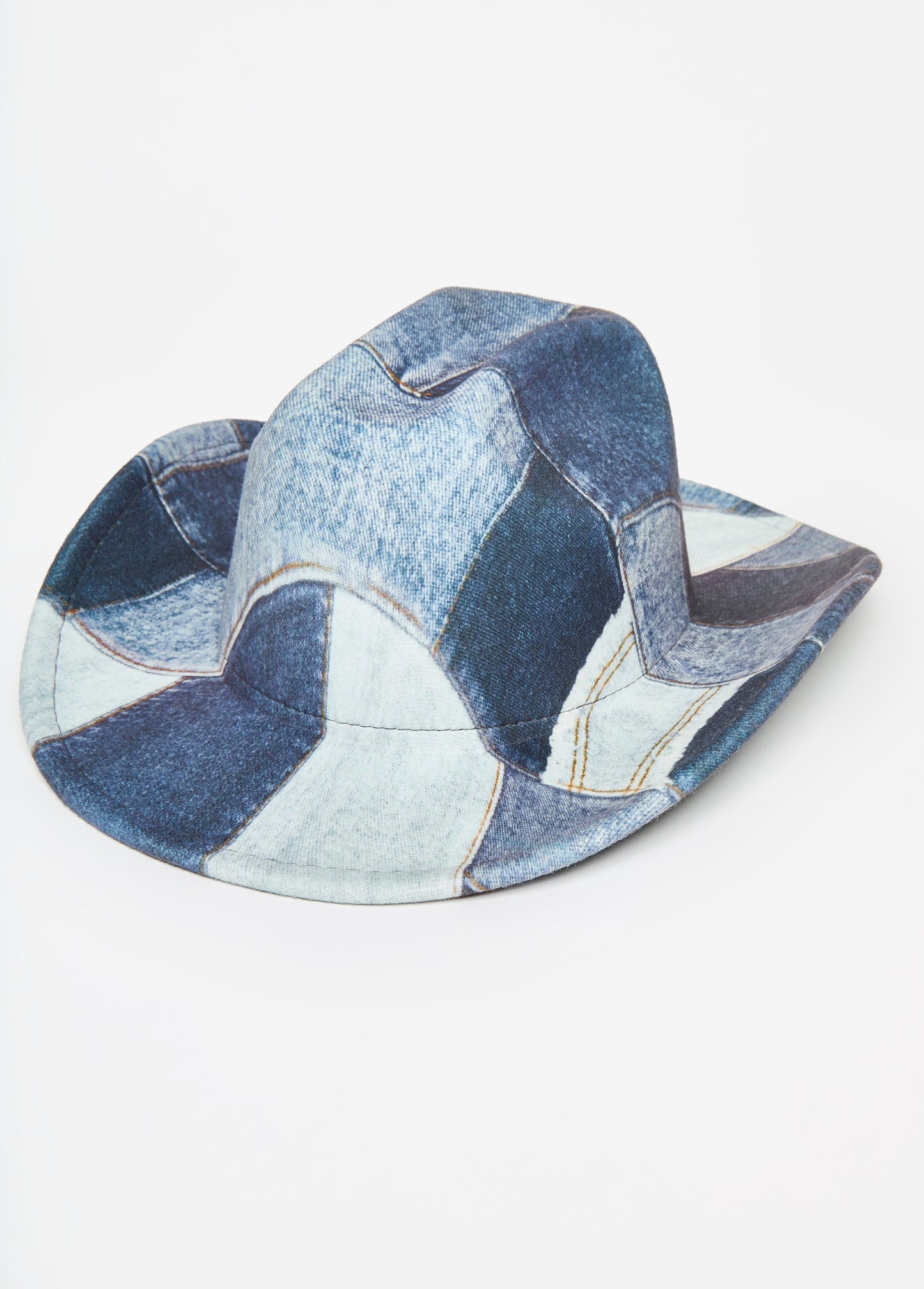 Ashley Stewart Patchwork Denim Print Fedora Denim