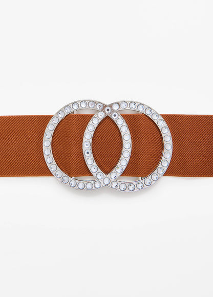 Ashley Stewart Crystal Circle Stretch Belt Brown