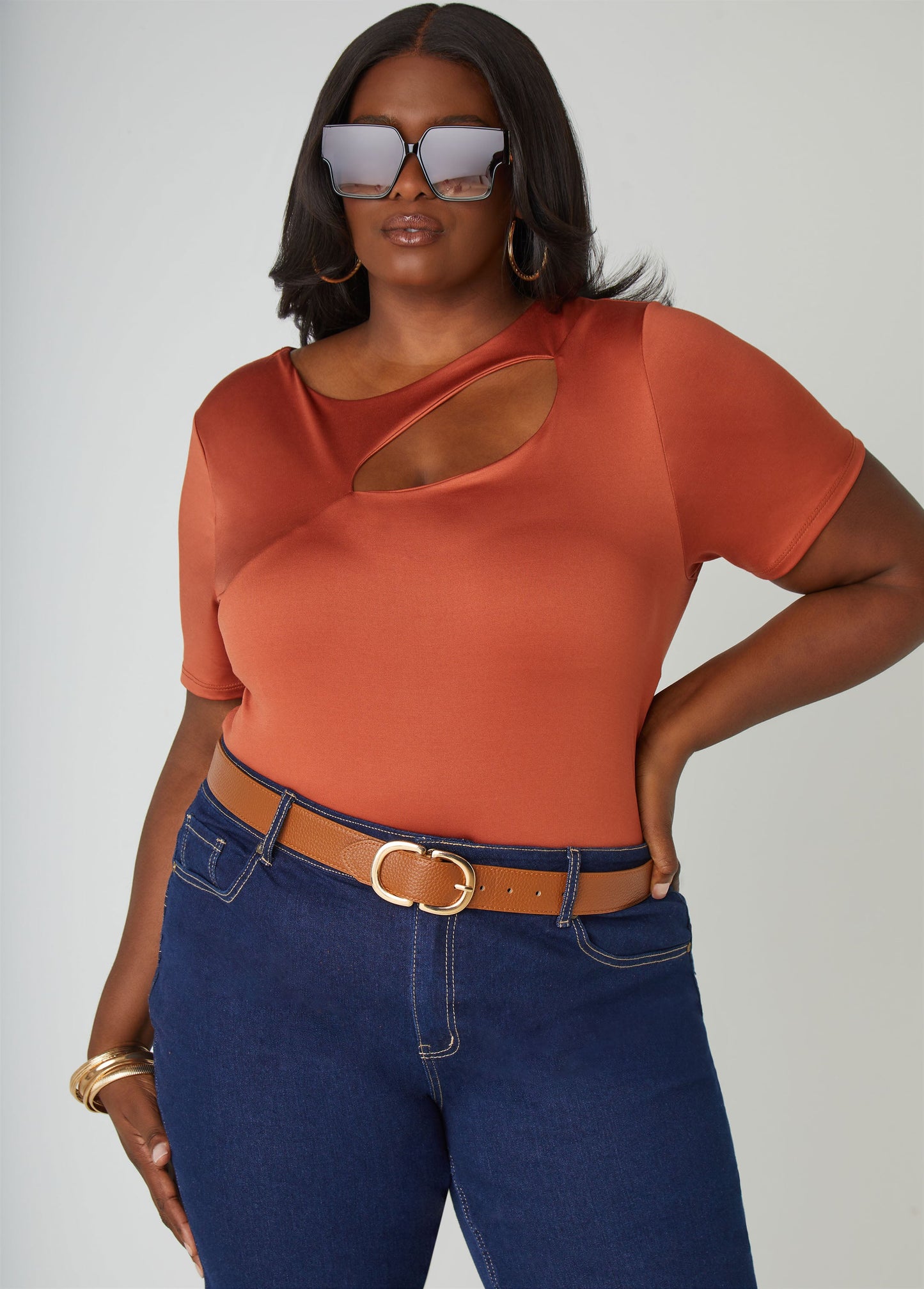 Ashley Stewart Buckled Faux Leather Waist Belt Cognac