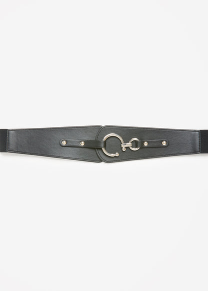 Ashley Stewart Bull Ring Buckle Stretch Belt Black