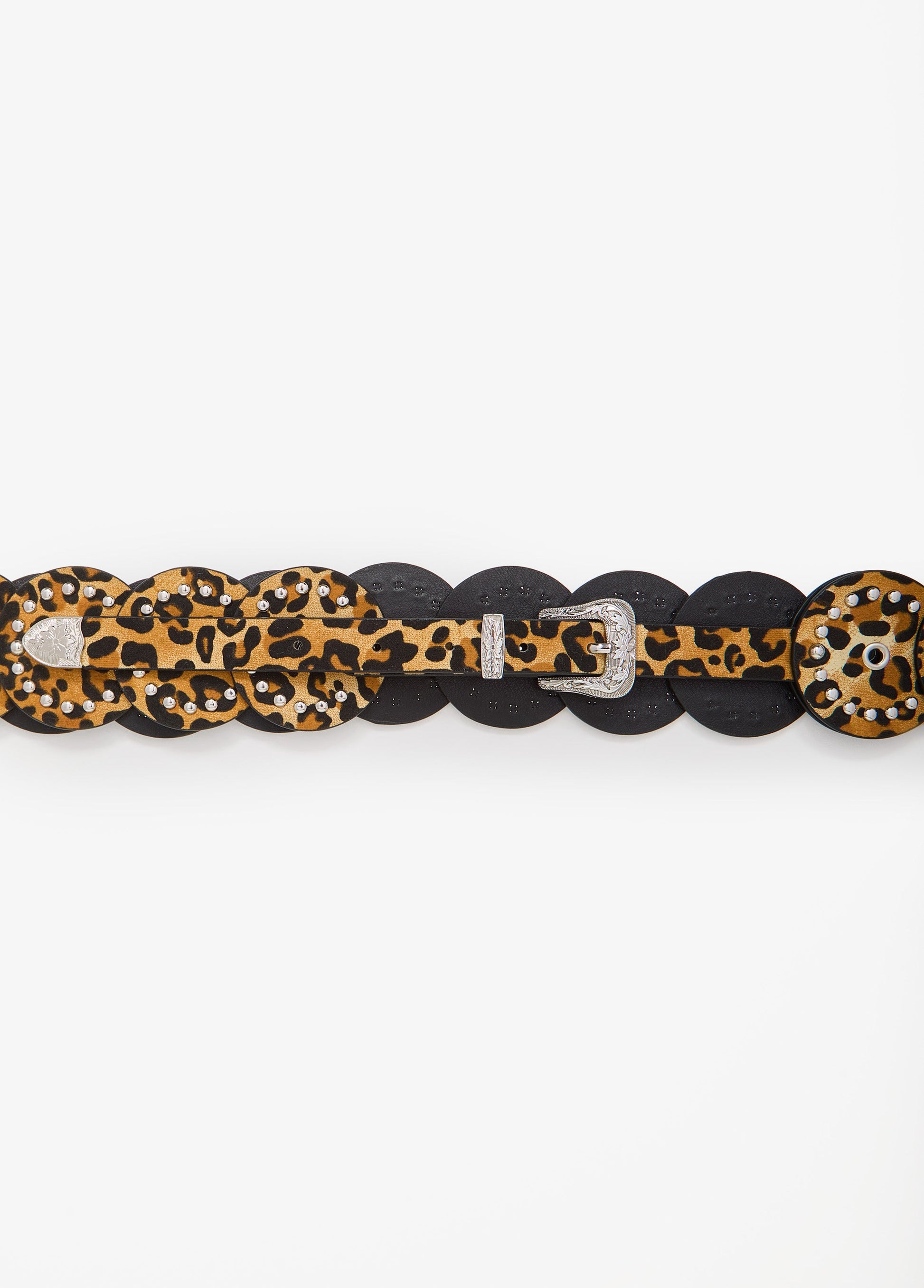 Ashley Stewart Leopard Print Disc Belt Brown Animal