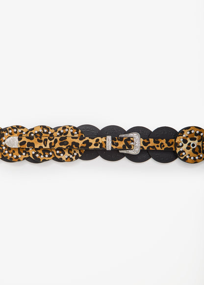 Ashley Stewart Leopard Print Disc Belt Brown Animal