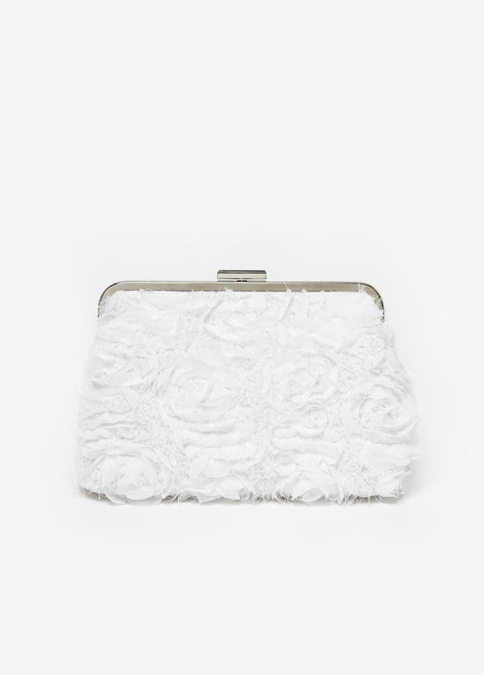 Ashley Stewart Trendy rosette clutch evening bags affordable luxury shoulder bag White