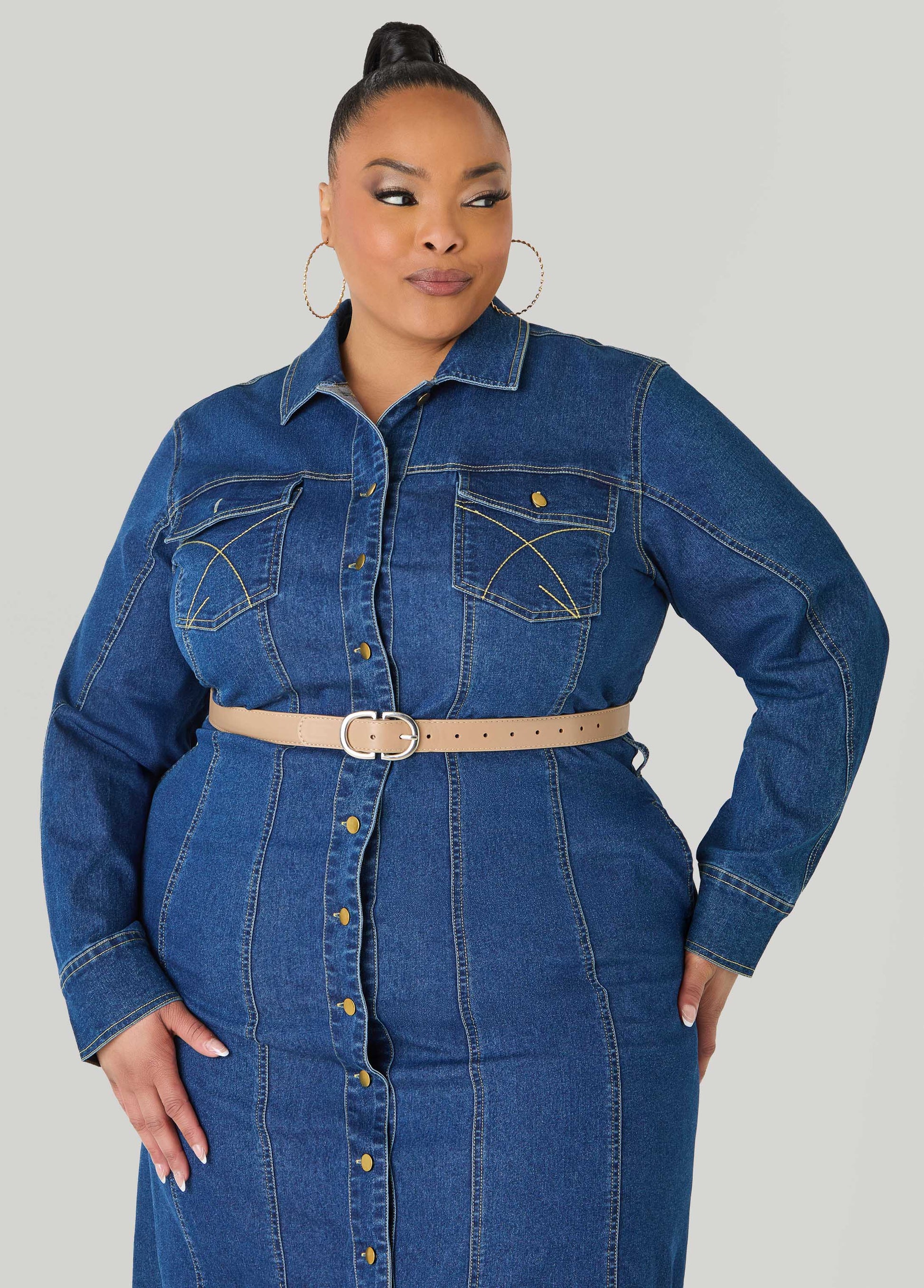 Ashley Stewart Crescent Buckle Pants Belt Iced Coffee