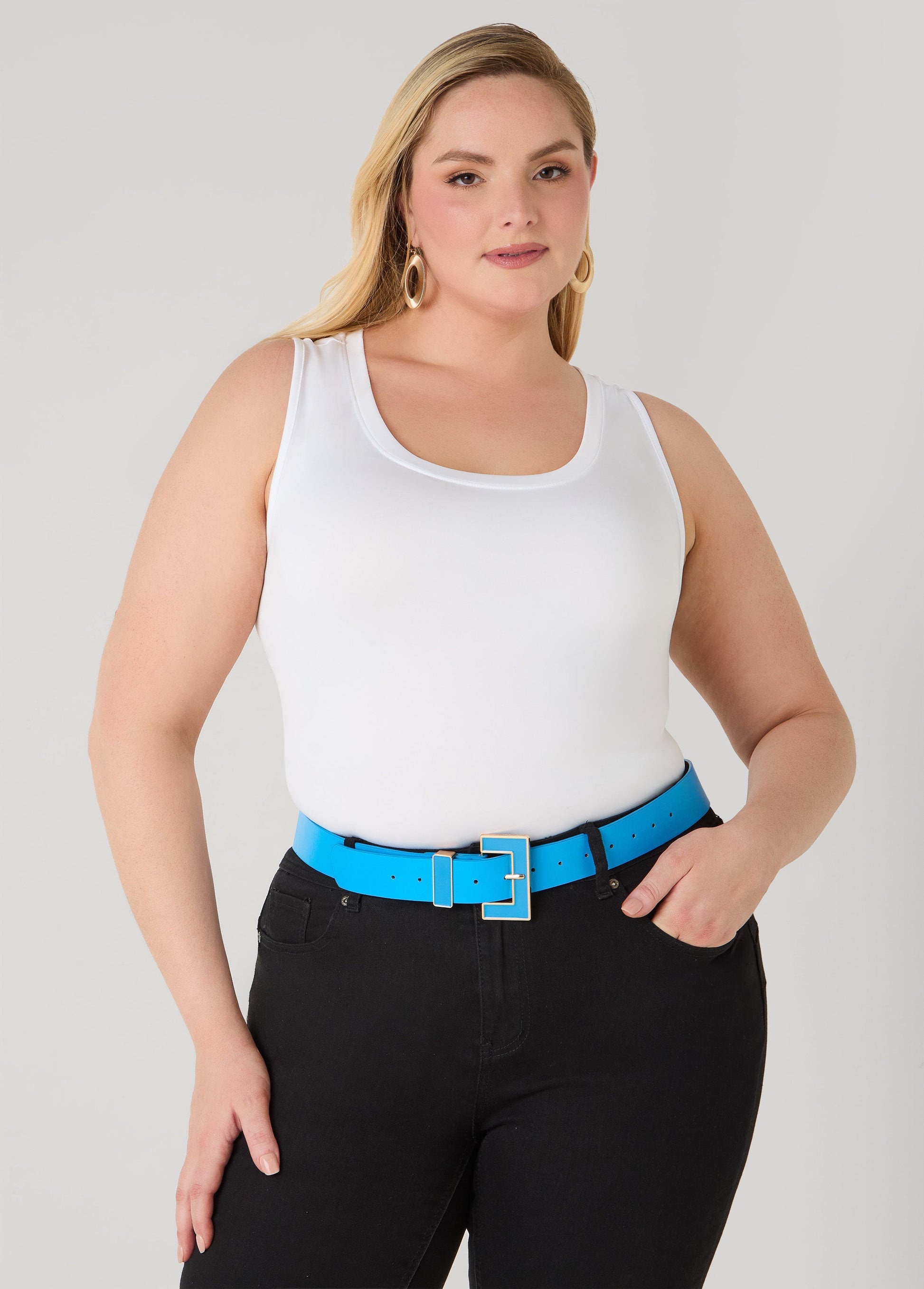 Ashley Stewart Enamel Buckle Belt Victoria Blue