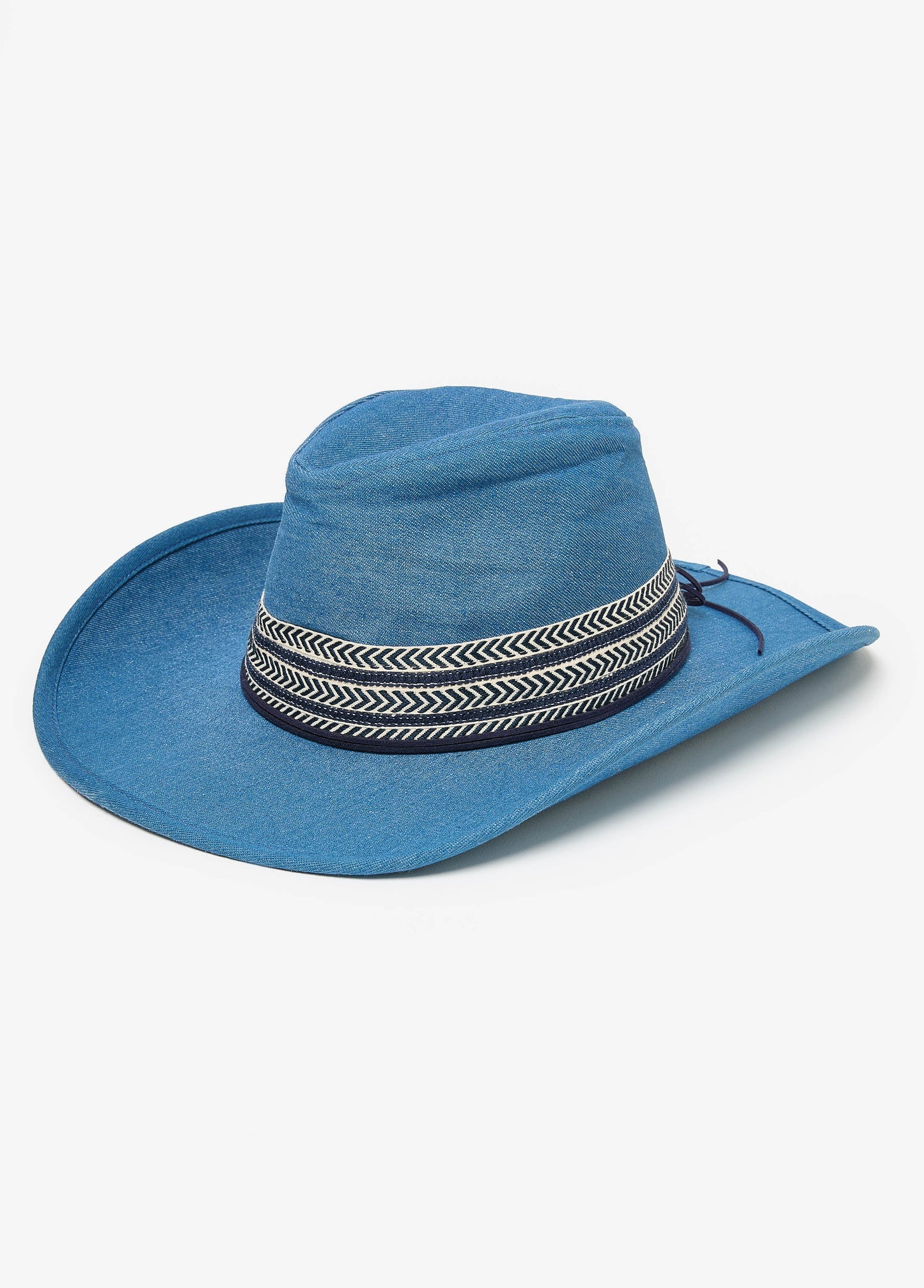 Ashley Stewart Chevron Trimmed Denim Cowboy Hat Denim
