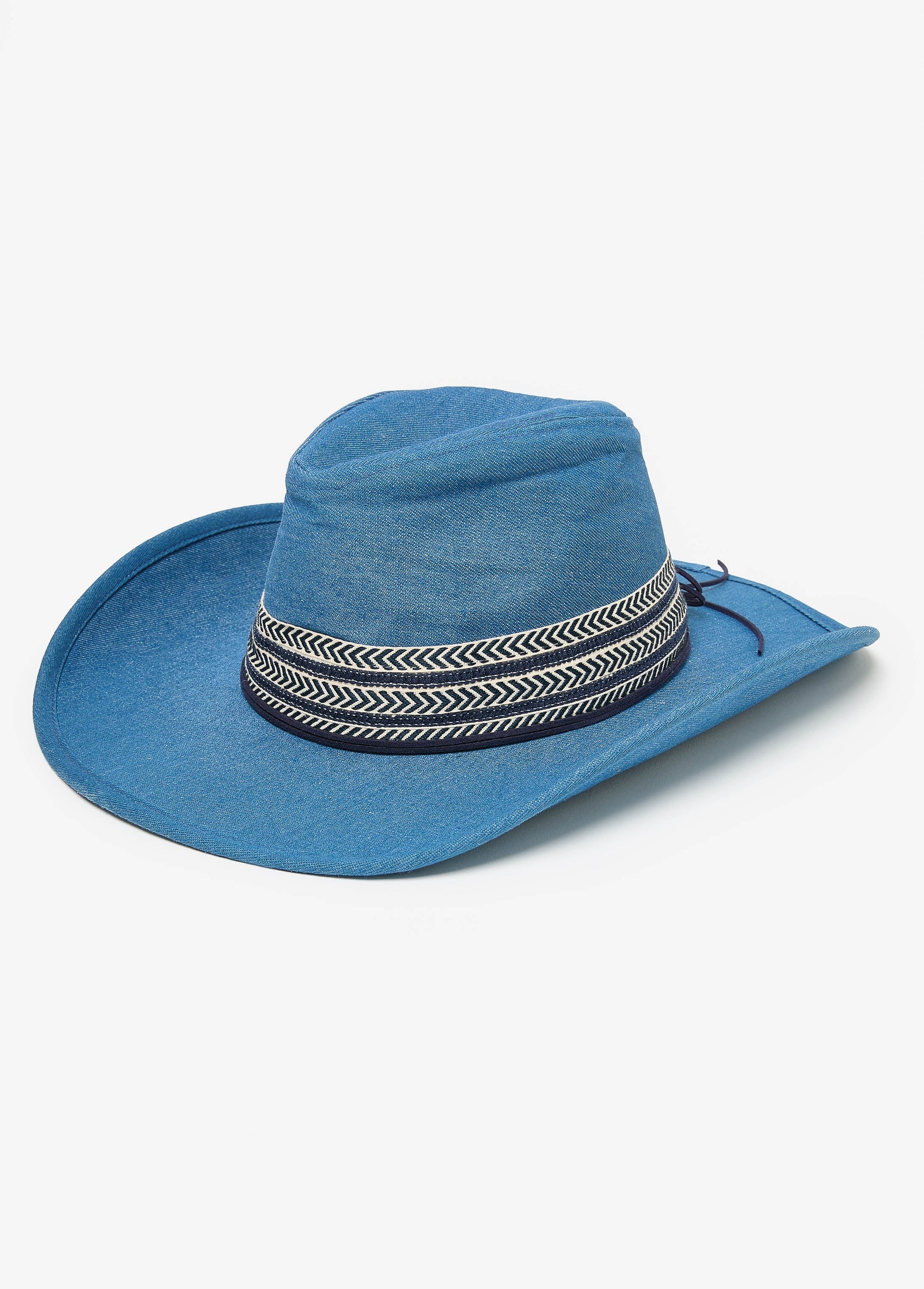 Ashley Stewart Chevron Trimmed Denim Cowboy Hat Denim