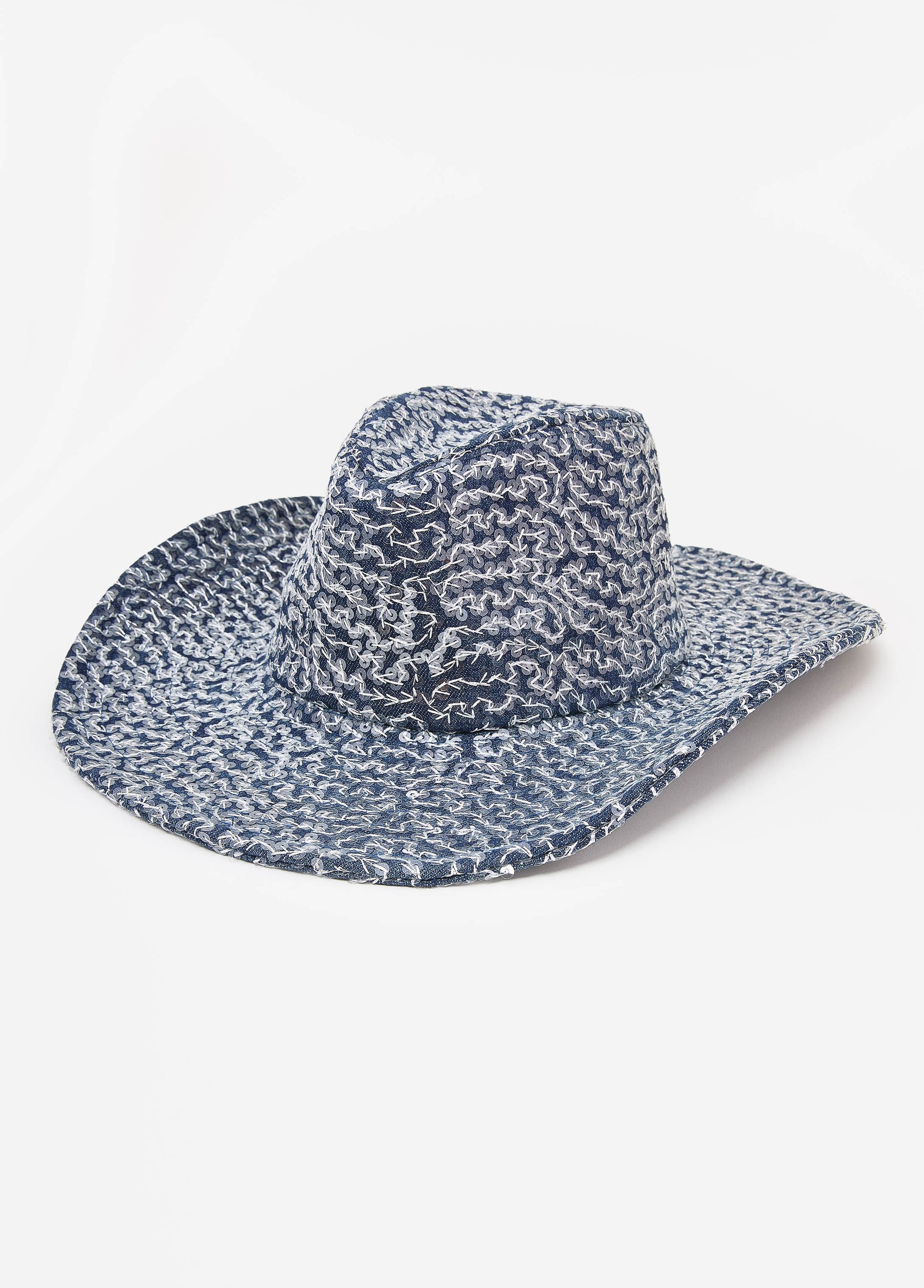 Ashley Stewart Embroidered Sequin Cowboy Hat Blue