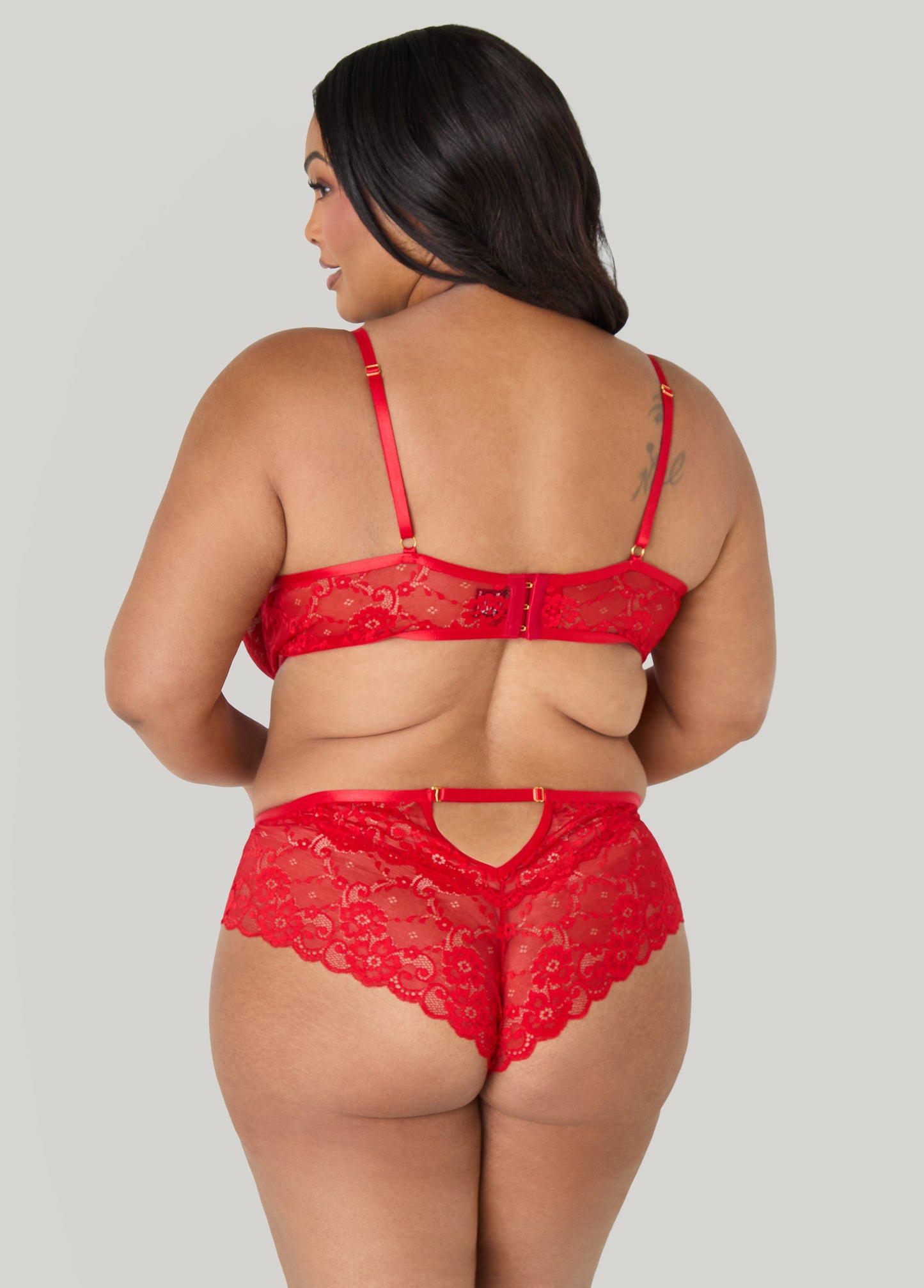 Ashley Stewart Crotchless Lace Bodysuit Red