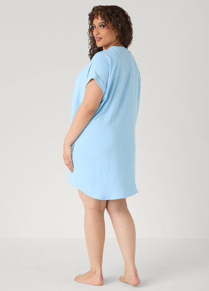 Ashley Stewart Textured V Neck Sleepshirt Light Pastel Blue