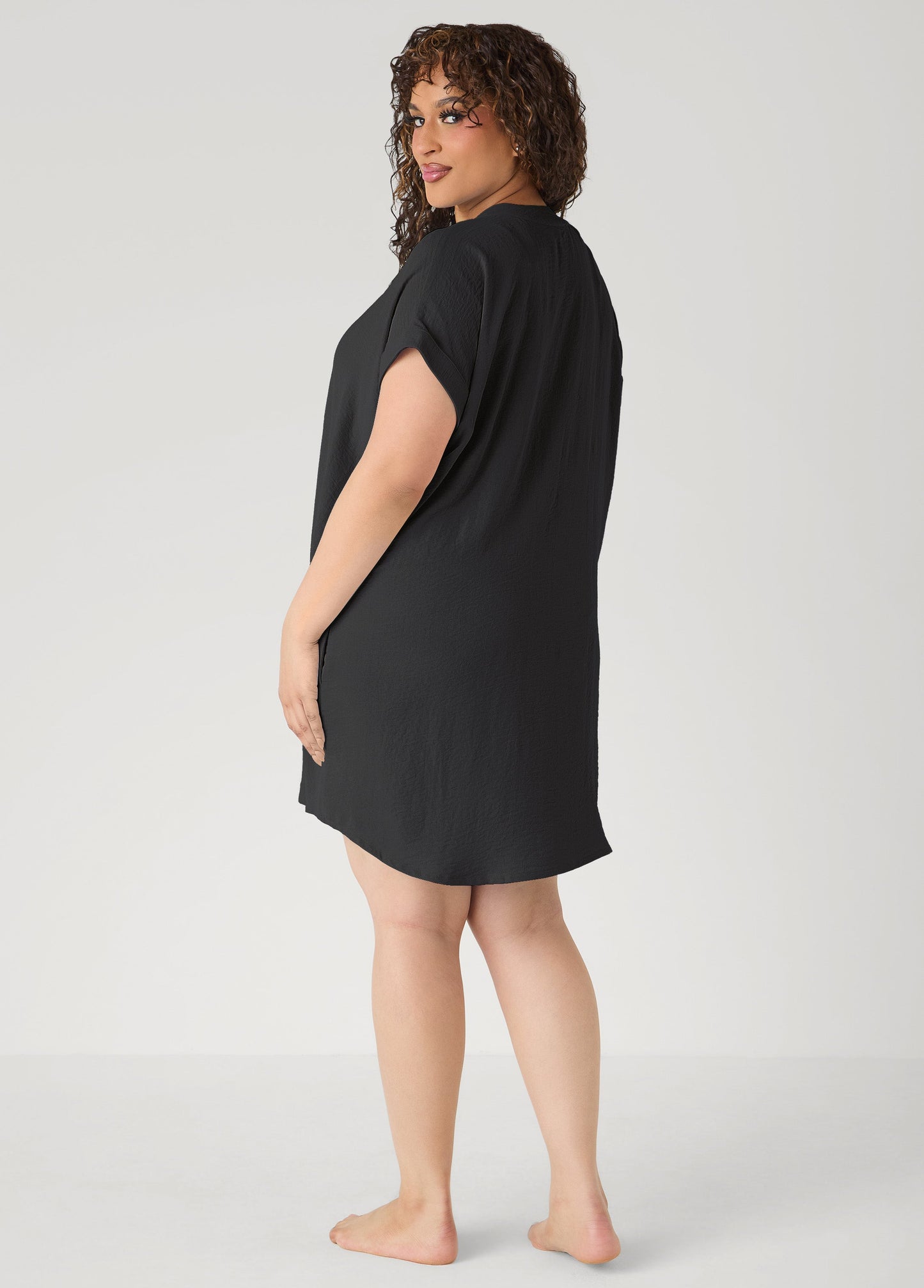 Ashley Stewart V Neck Textured Sleepshirt Black