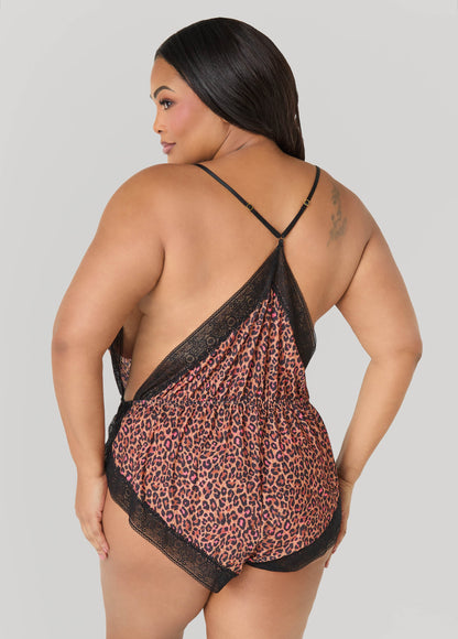 Ashley Stewart Leopard Print Lingerie Romper Brown Animal