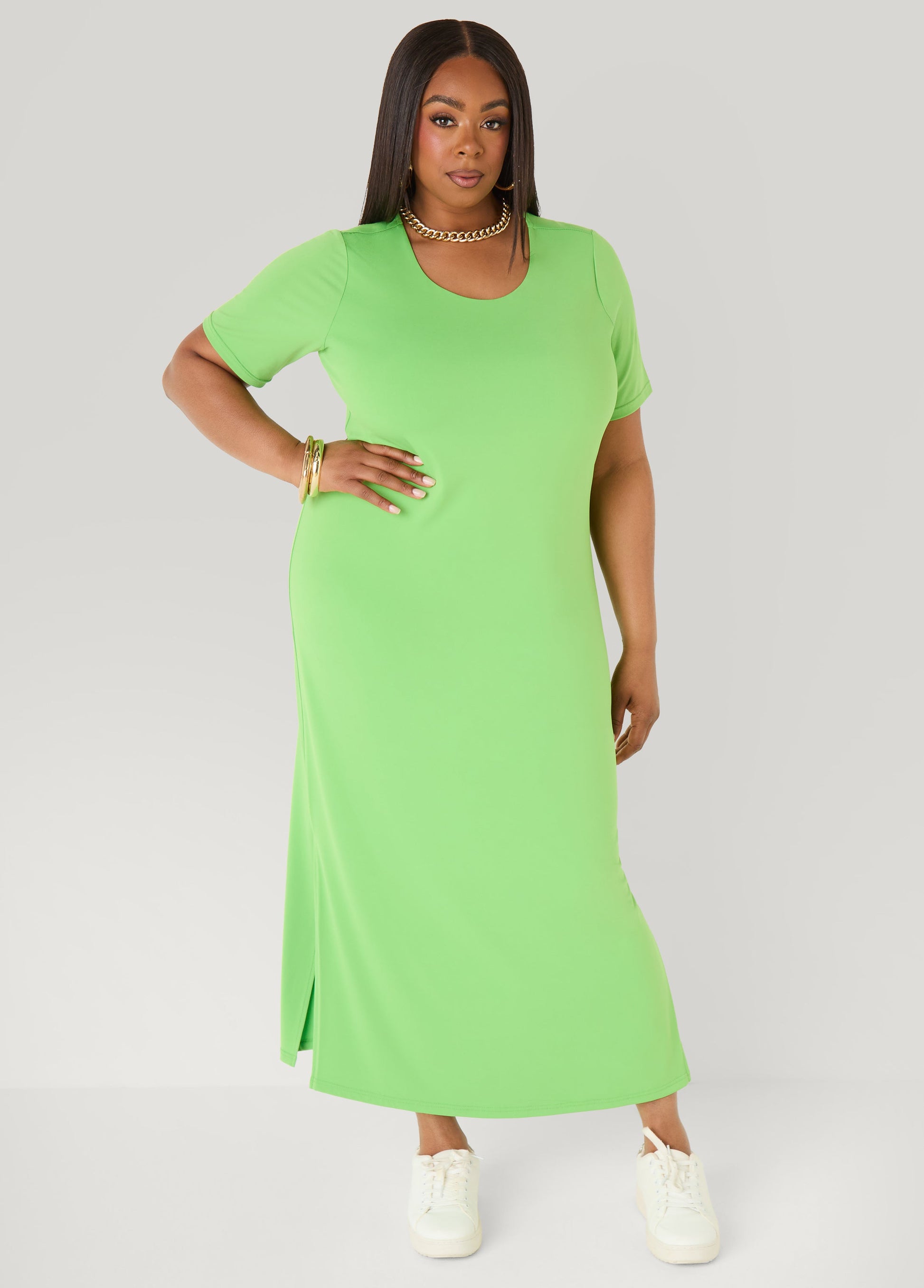 Ashley Stewart Stretch Knit T Shirt Maxi Dress Bright Green