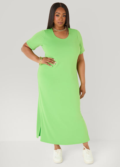 Ashley Stewart Stretch Knit T Shirt Maxi Dress Bright Green