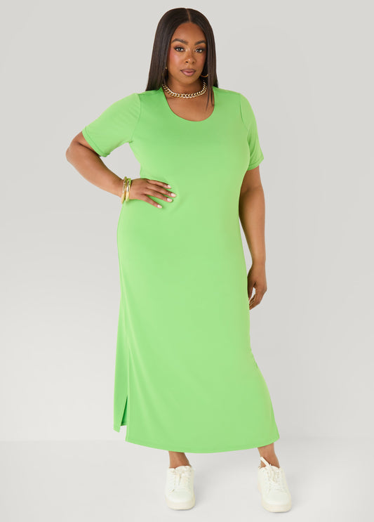 Ashley Stewart Stretch Knit T Shirt Maxi Dress Bright Green