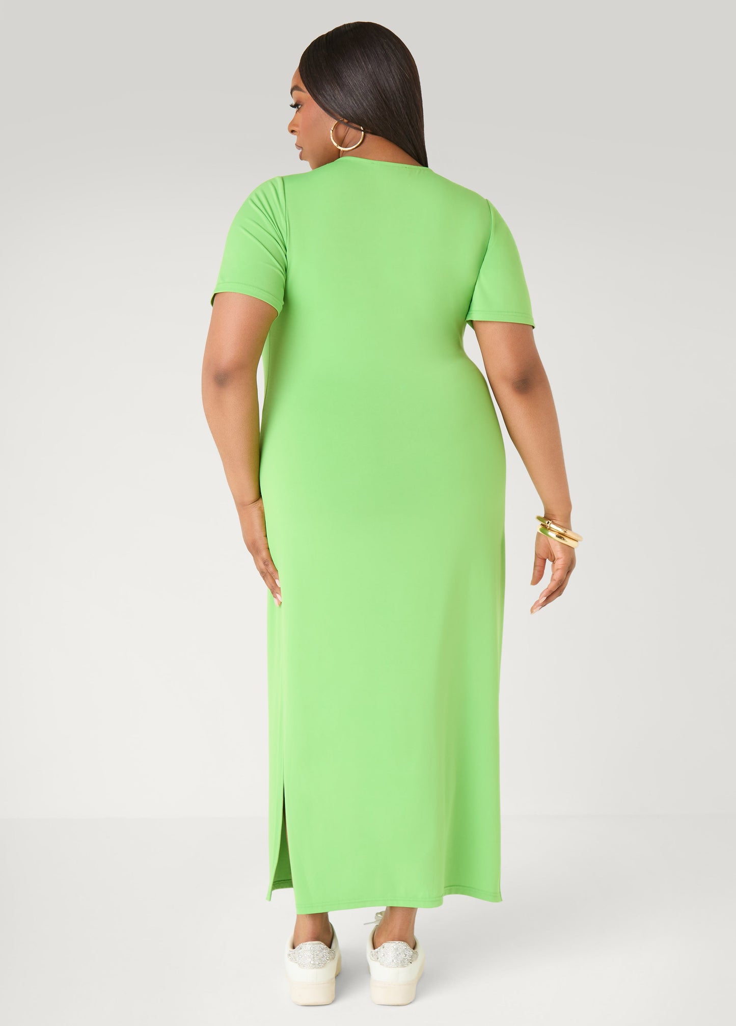 Ashley Stewart Stretch Knit T Shirt Maxi Dress Bright Green