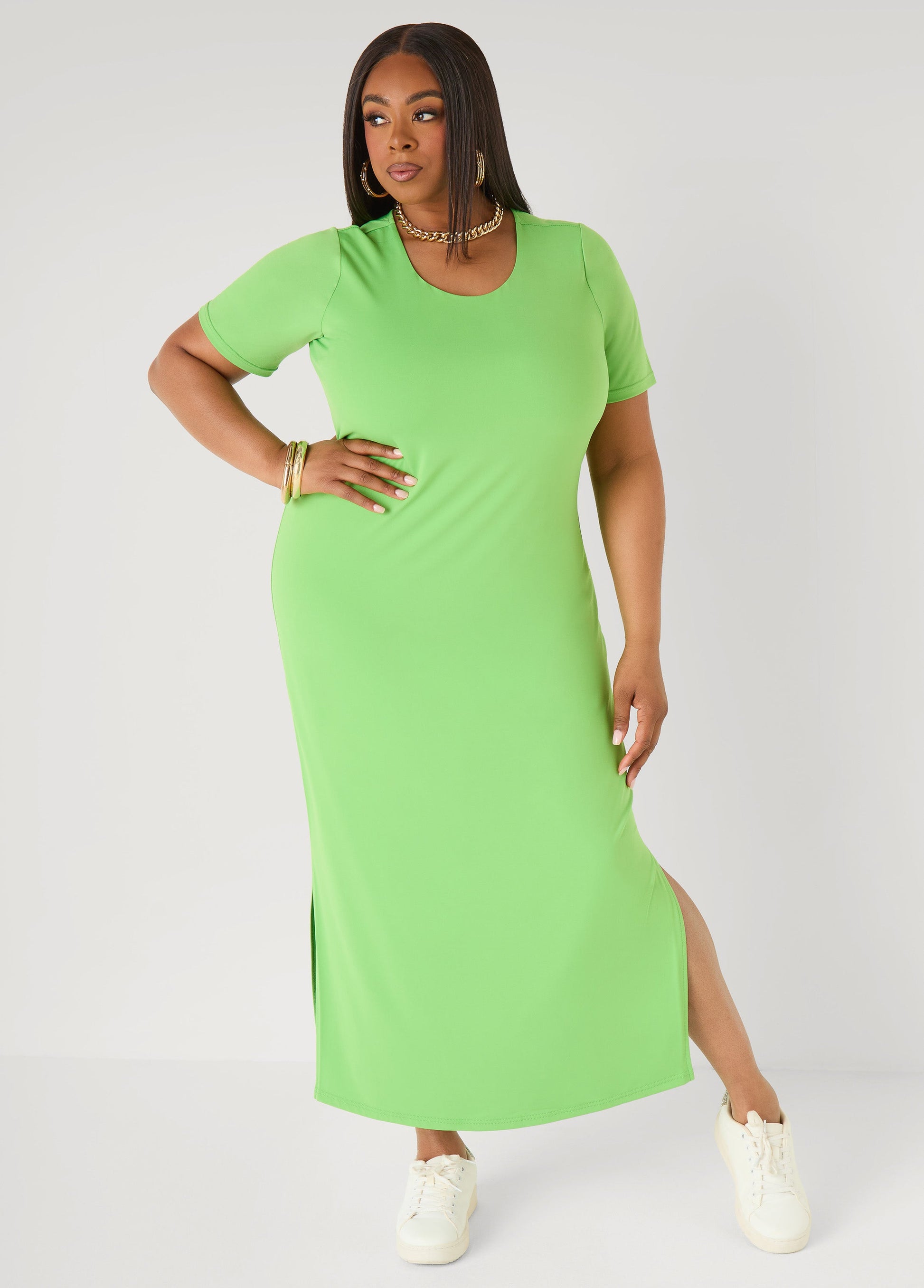 Ashley Stewart Stretch Knit T Shirt Maxi Dress Bright Green